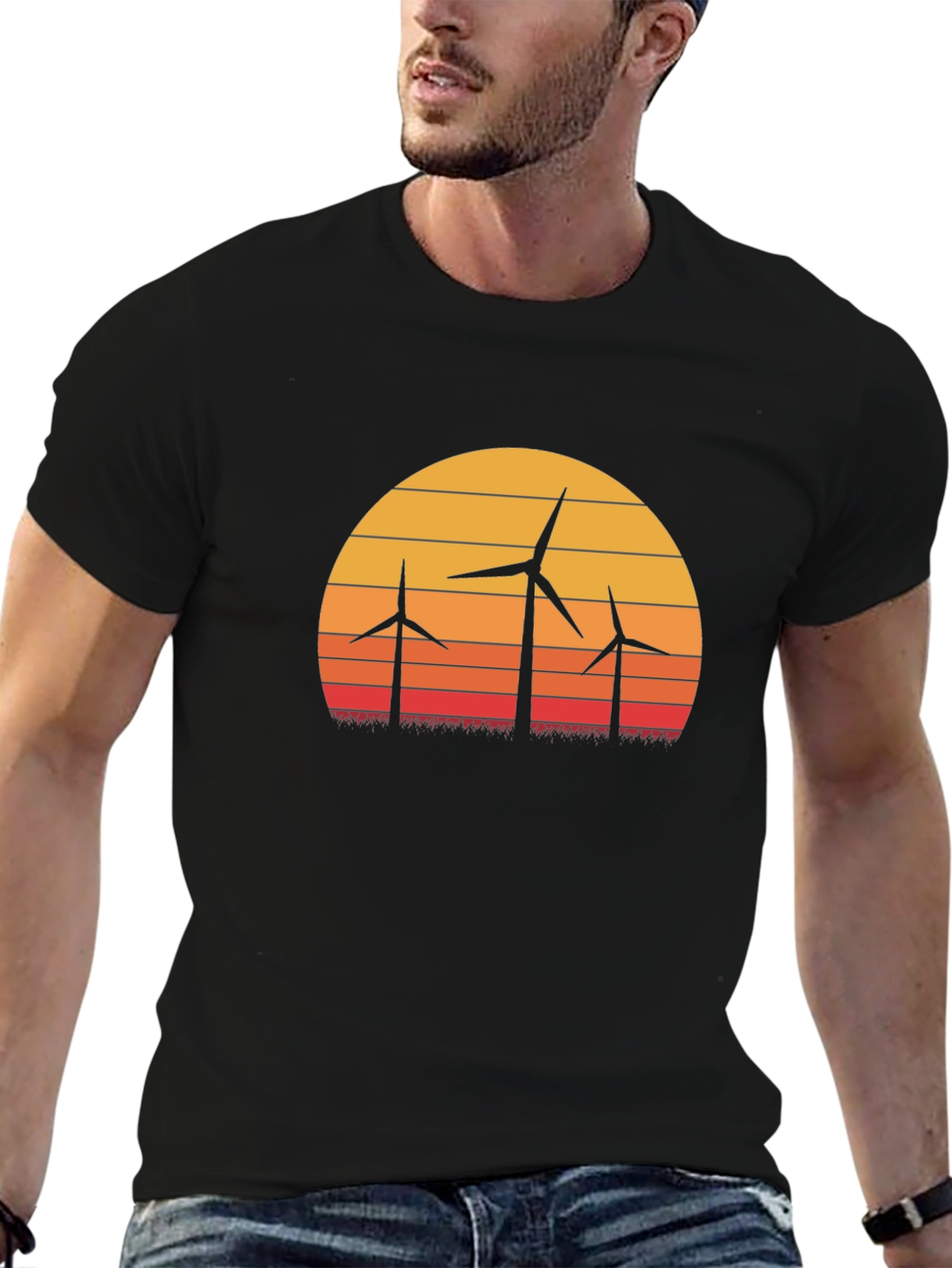 Wind Turbine Sunset Graphic Tee - Eco Friendly Design