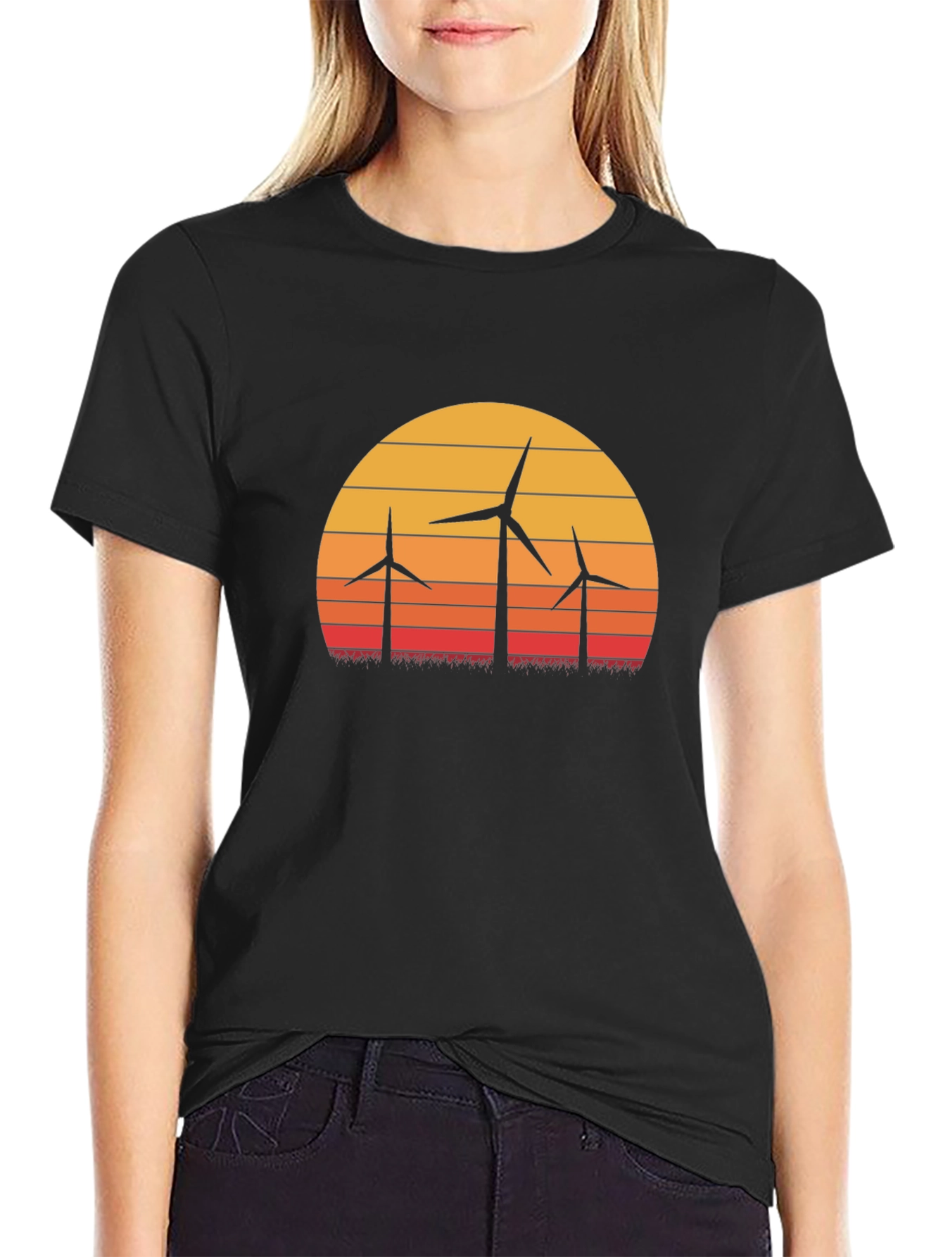 Wind Turbine Sunset Graphic Tee - Eco Friendly Design