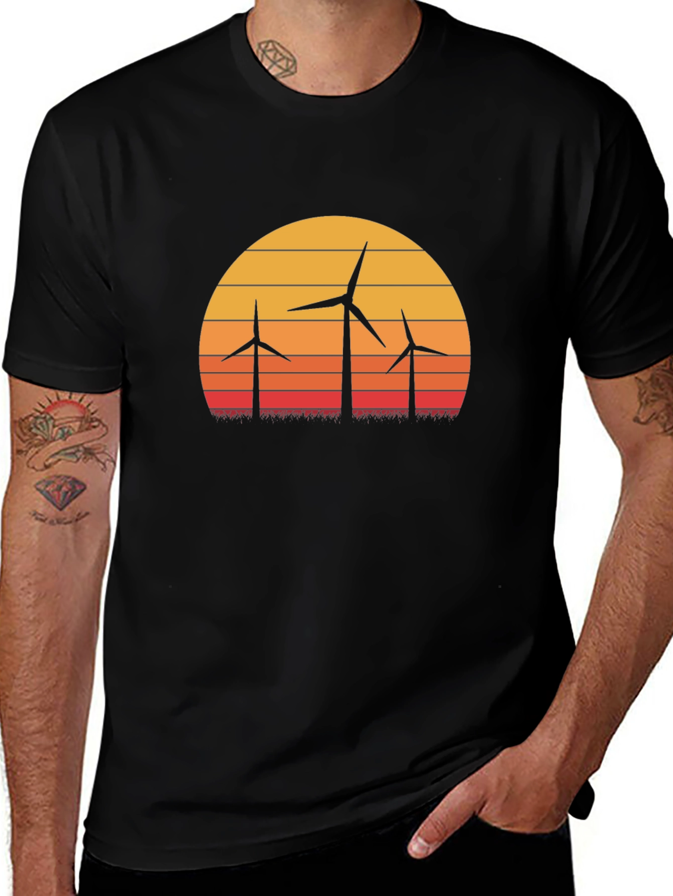 Wind Turbine Sunset Graphic Tee - Eco Friendly Design