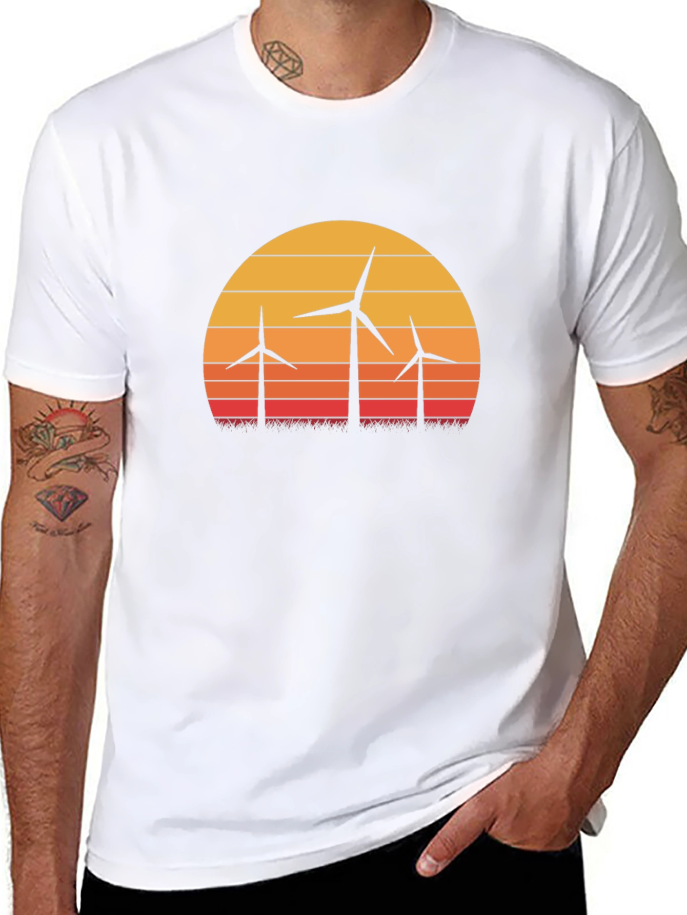 Wind Turbine Sunset Graphic Tee - Eco Friendly Design