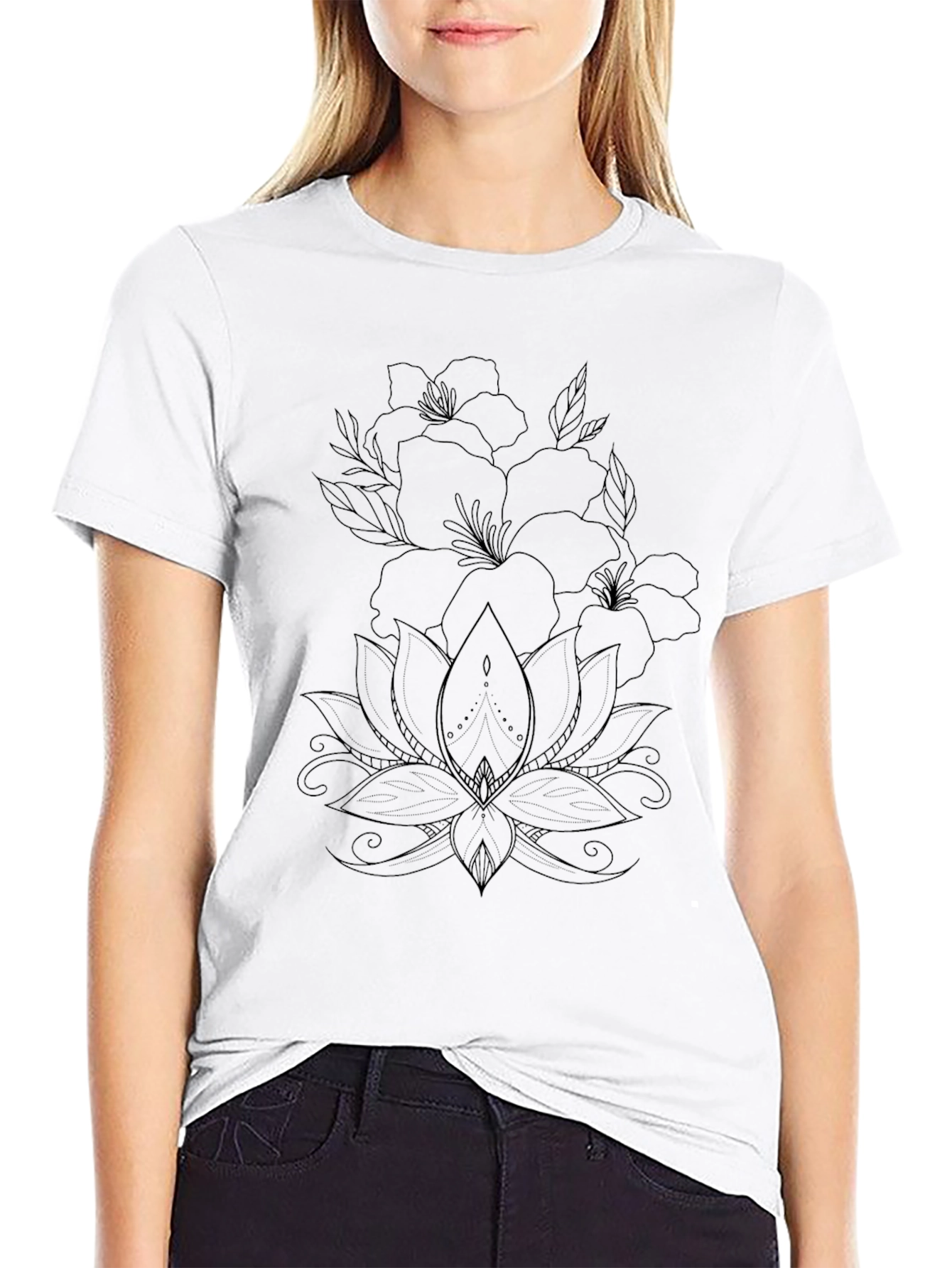Black Floral Lotus Graphic Tee