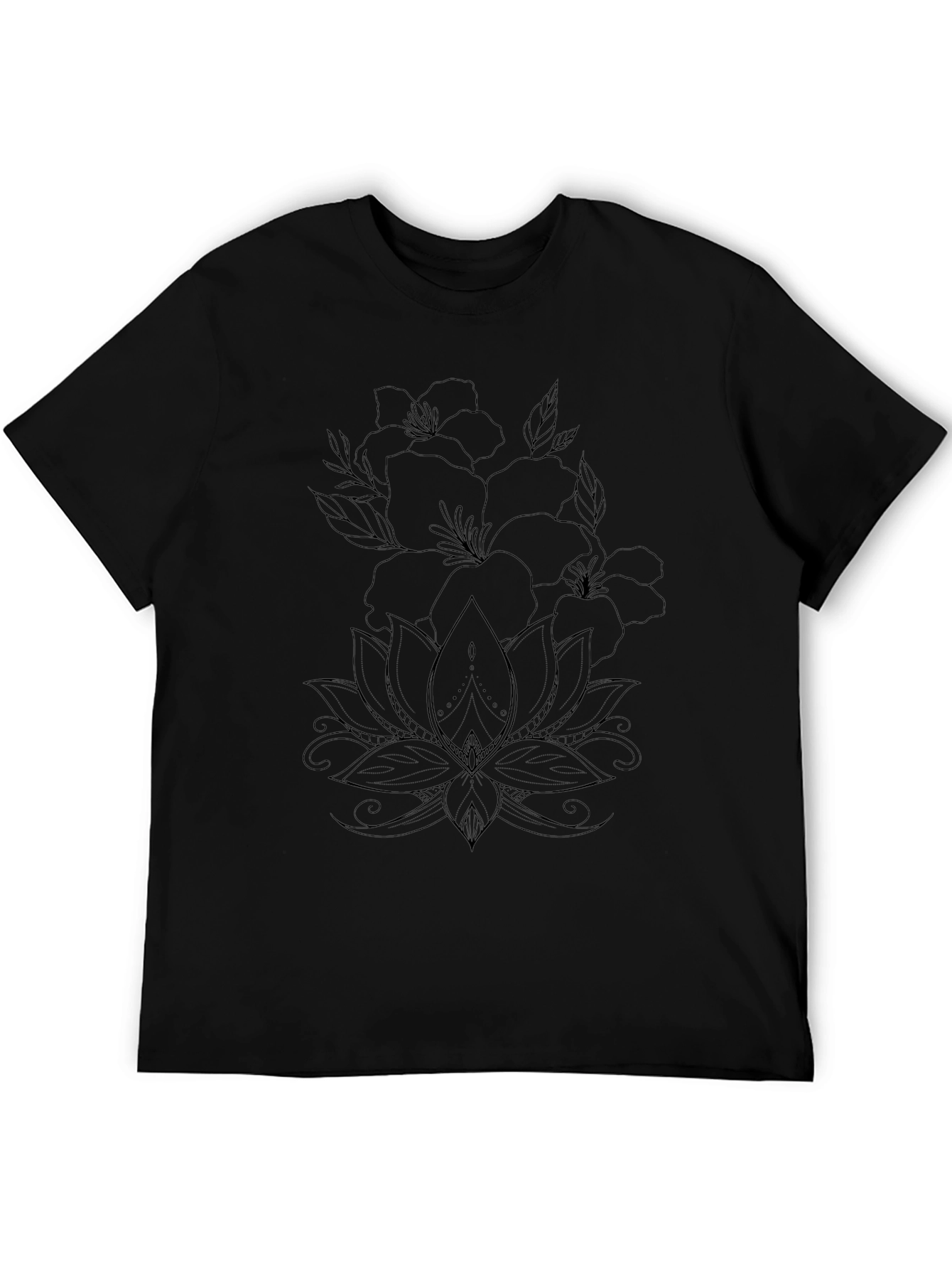 Black Floral Lotus Graphic Tee