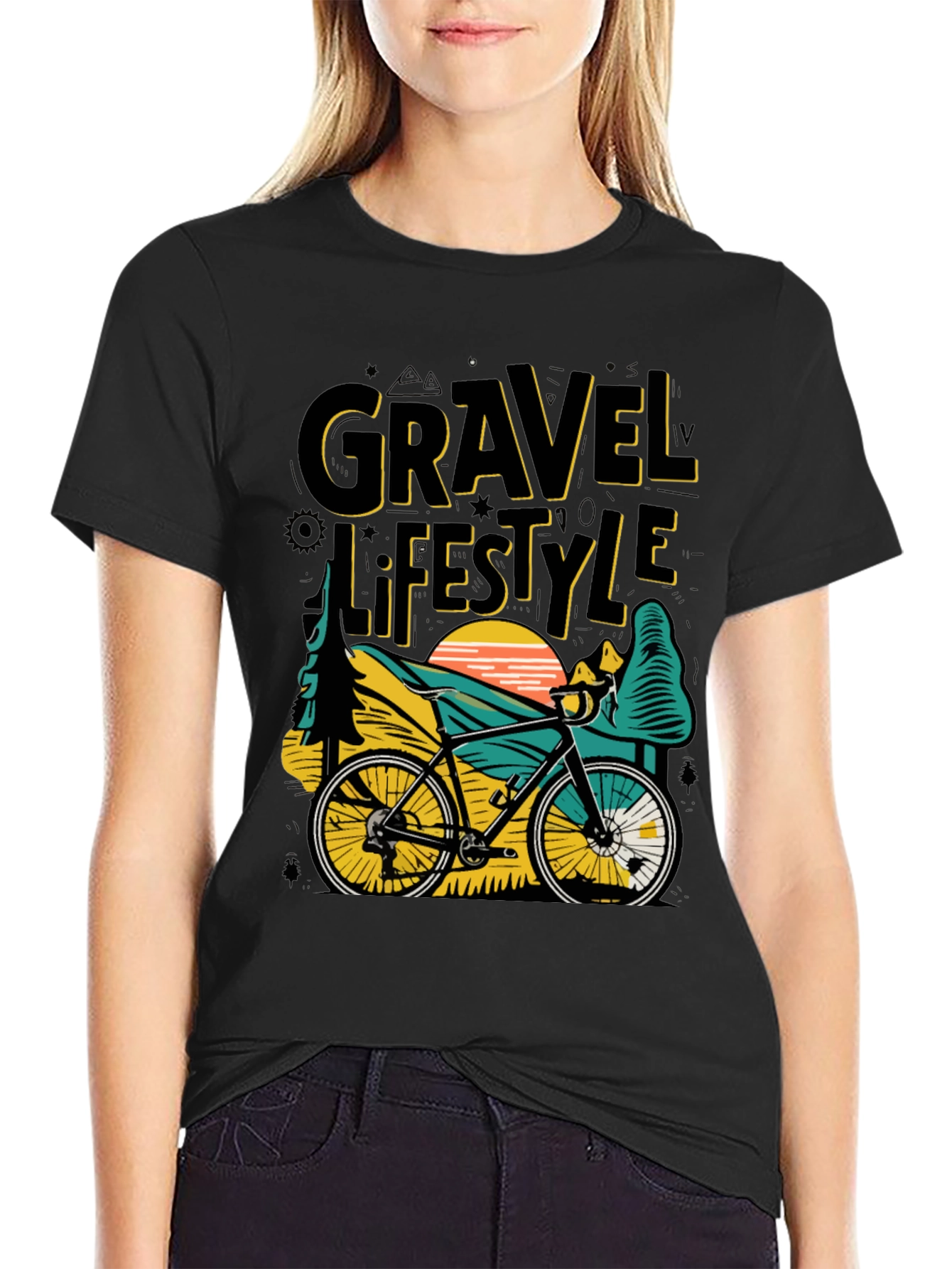 Gravel Lifestyle Black T-Shirt Cycling Adventure Tee