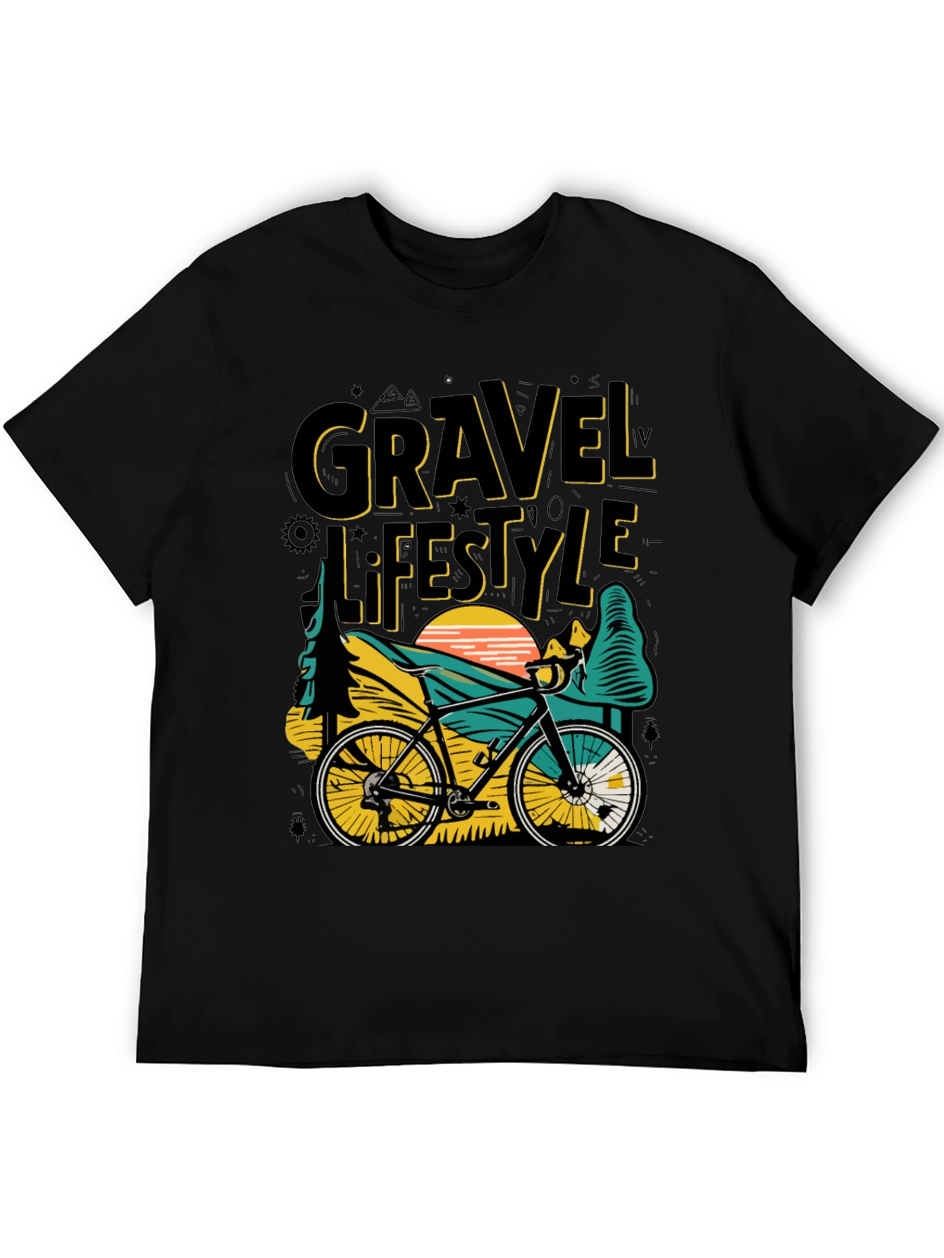 Gravel Lifestyle Black T-Shirt Cycling Adventure Tee
