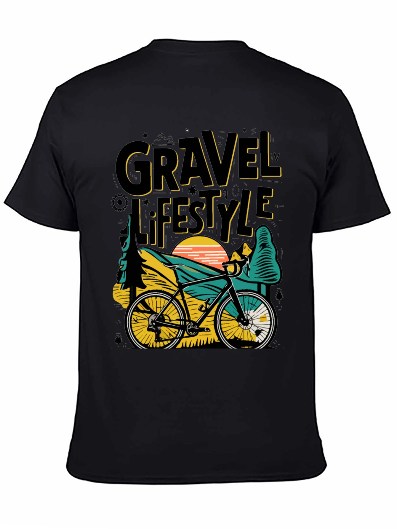 Gravel Lifestyle Black T-Shirt Cycling Adventure Tee