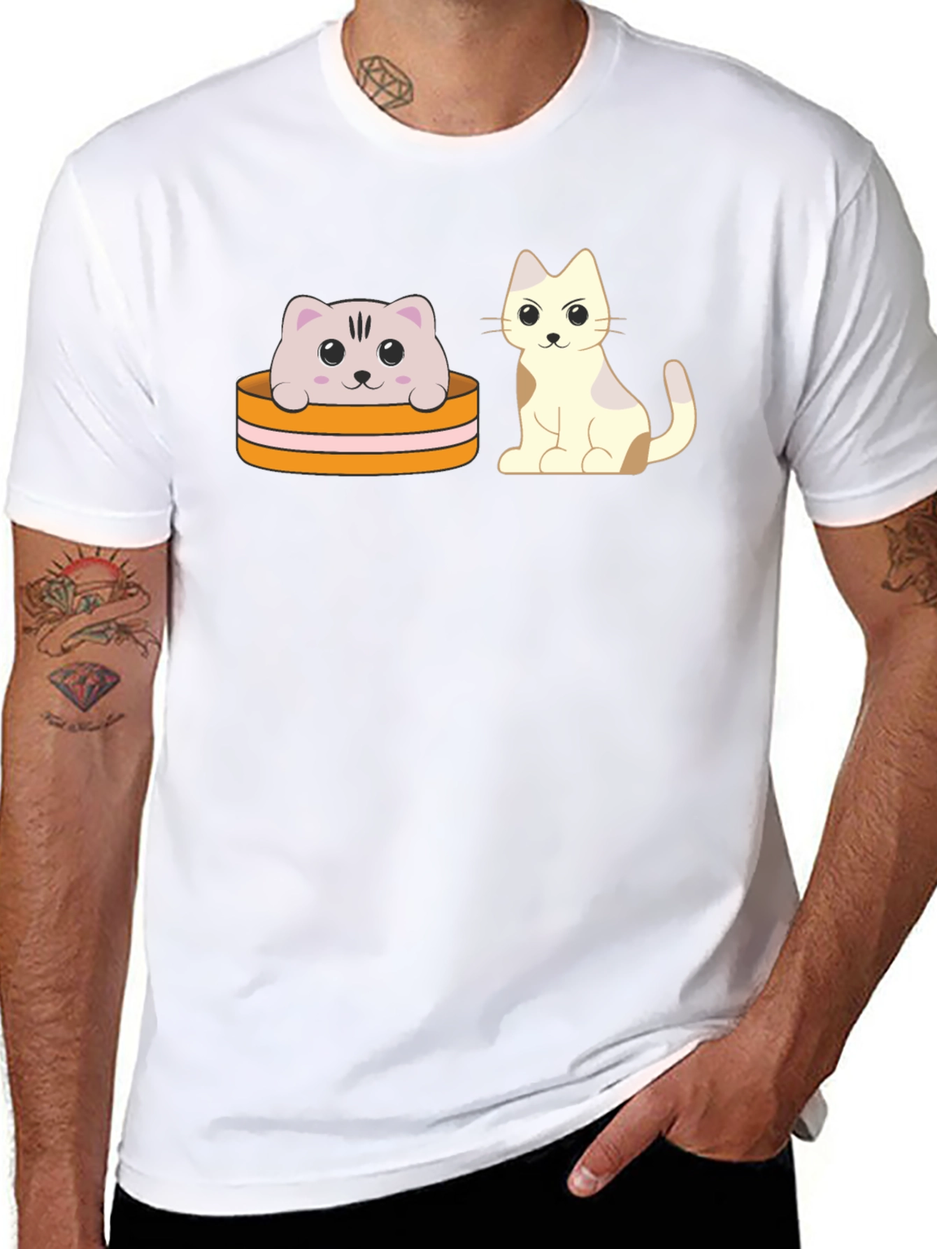 Cute Cartoon Cat T-Shirt - Unisex Black Tee