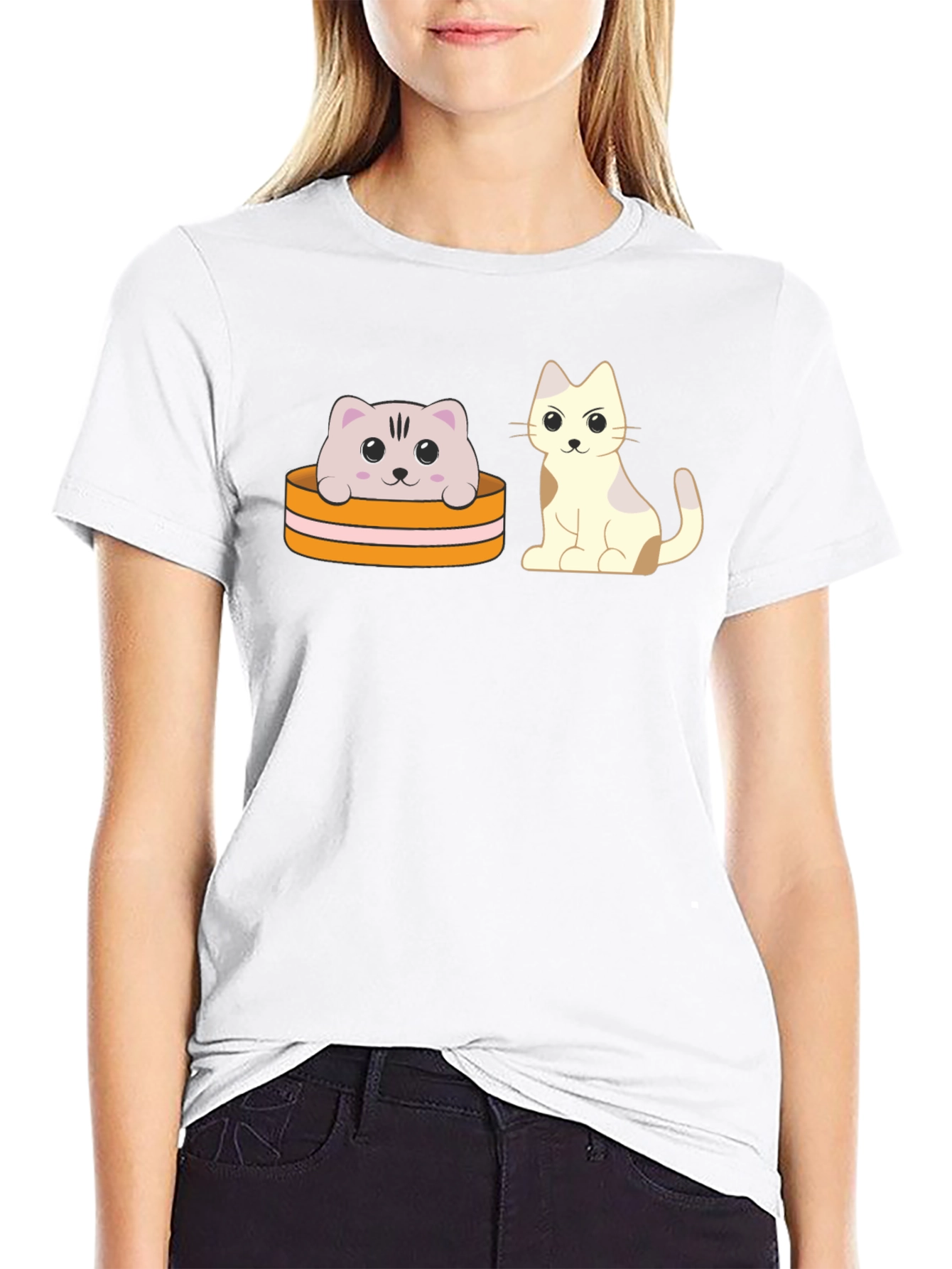 Cute Cartoon Cat T-Shirt - Unisex Black Tee
