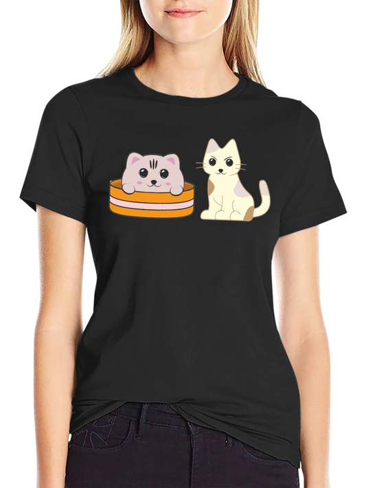 Cute Cartoon Cat T-Shirt - Unisex Black Tee