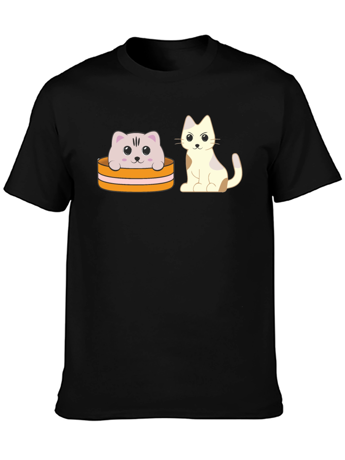 Cute Cartoon Cat T-Shirt - Unisex Black Tee