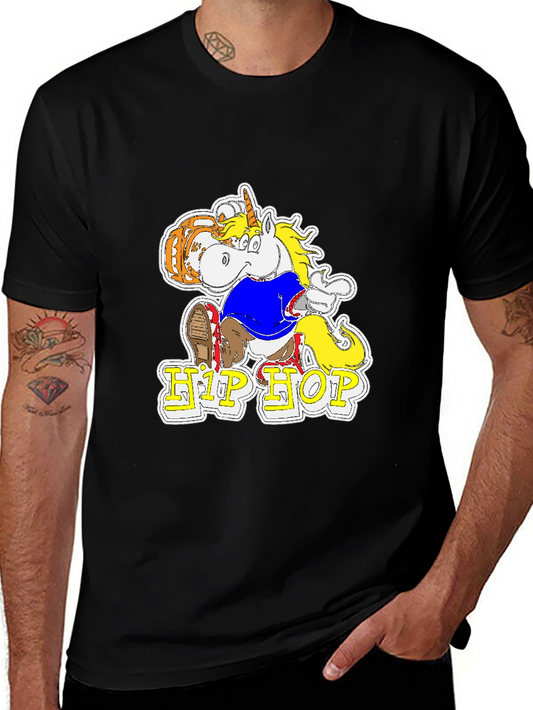 Hip Hop Unicorn Graphic Tee - Black