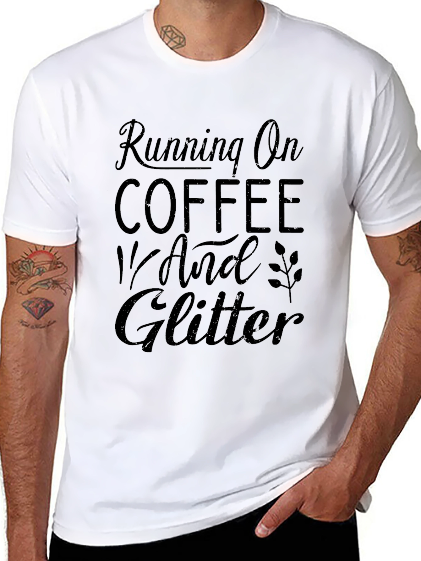 Running on Coffee and Glitter Black Graphic Tee