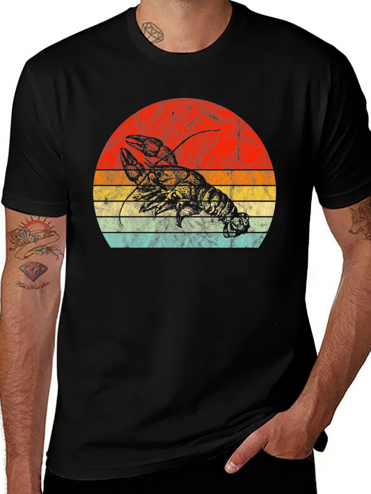 Retro Lobster Sunset Graphic Tee - Black
