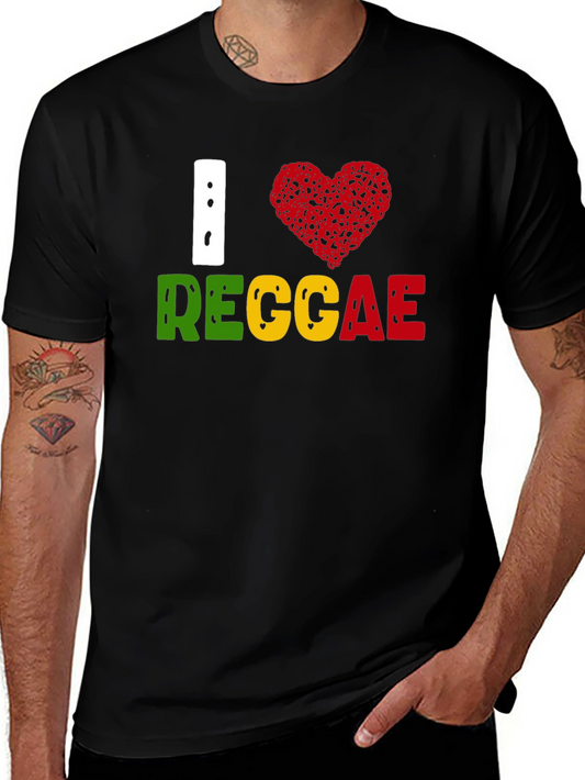 I Love Reggae T-Shirt Black Cotton