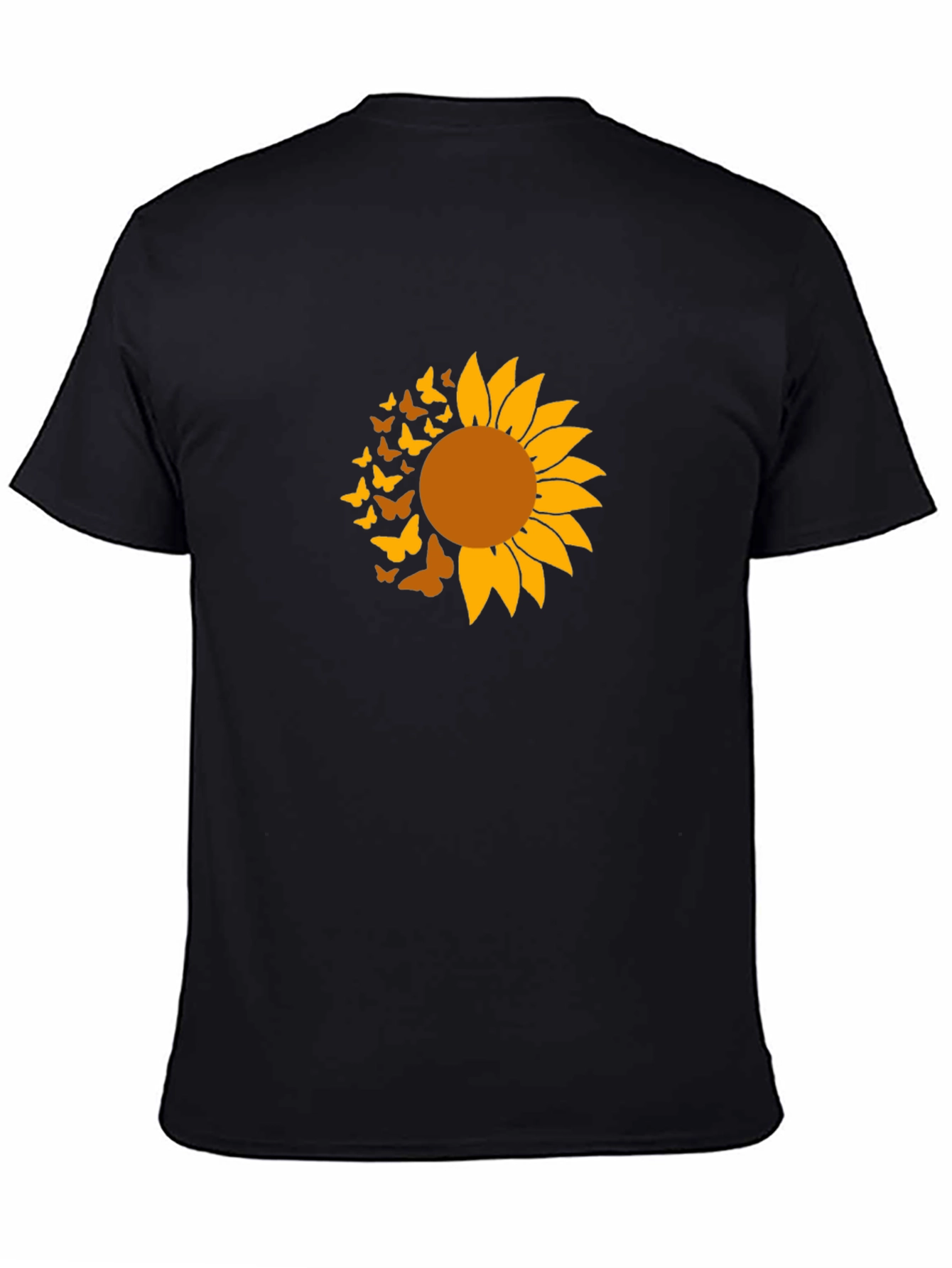 Sunflower Butterfly Graphic Tee - Black Cotton Shirt