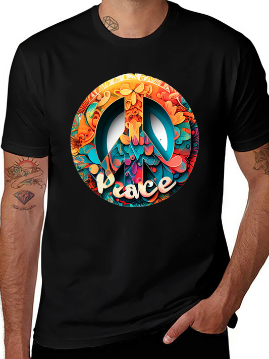 Peace Sign Graphic Black T-Shirt