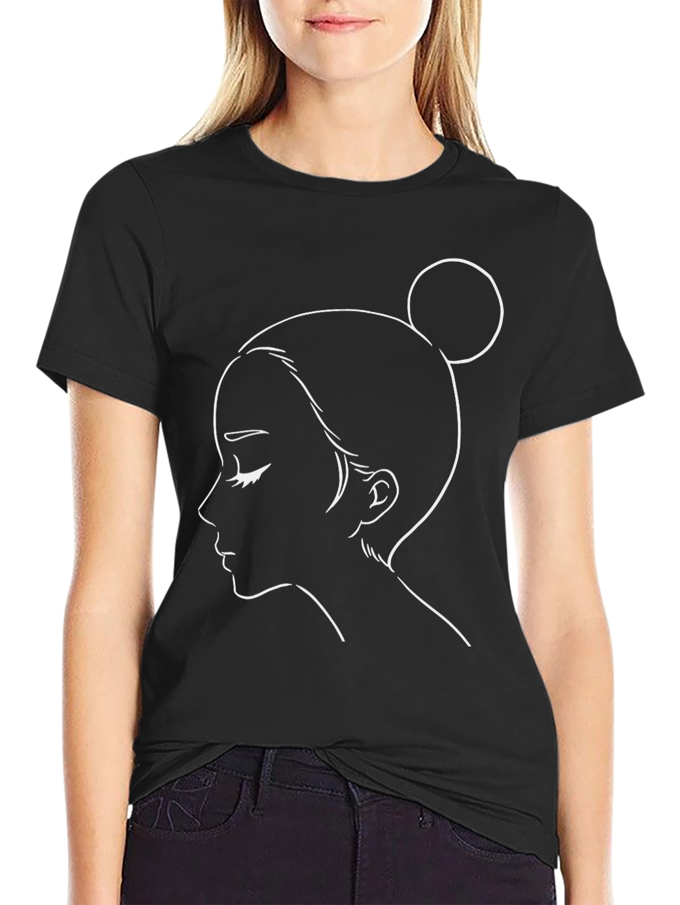 Minimalist Woman Portrait Black T-Shirt