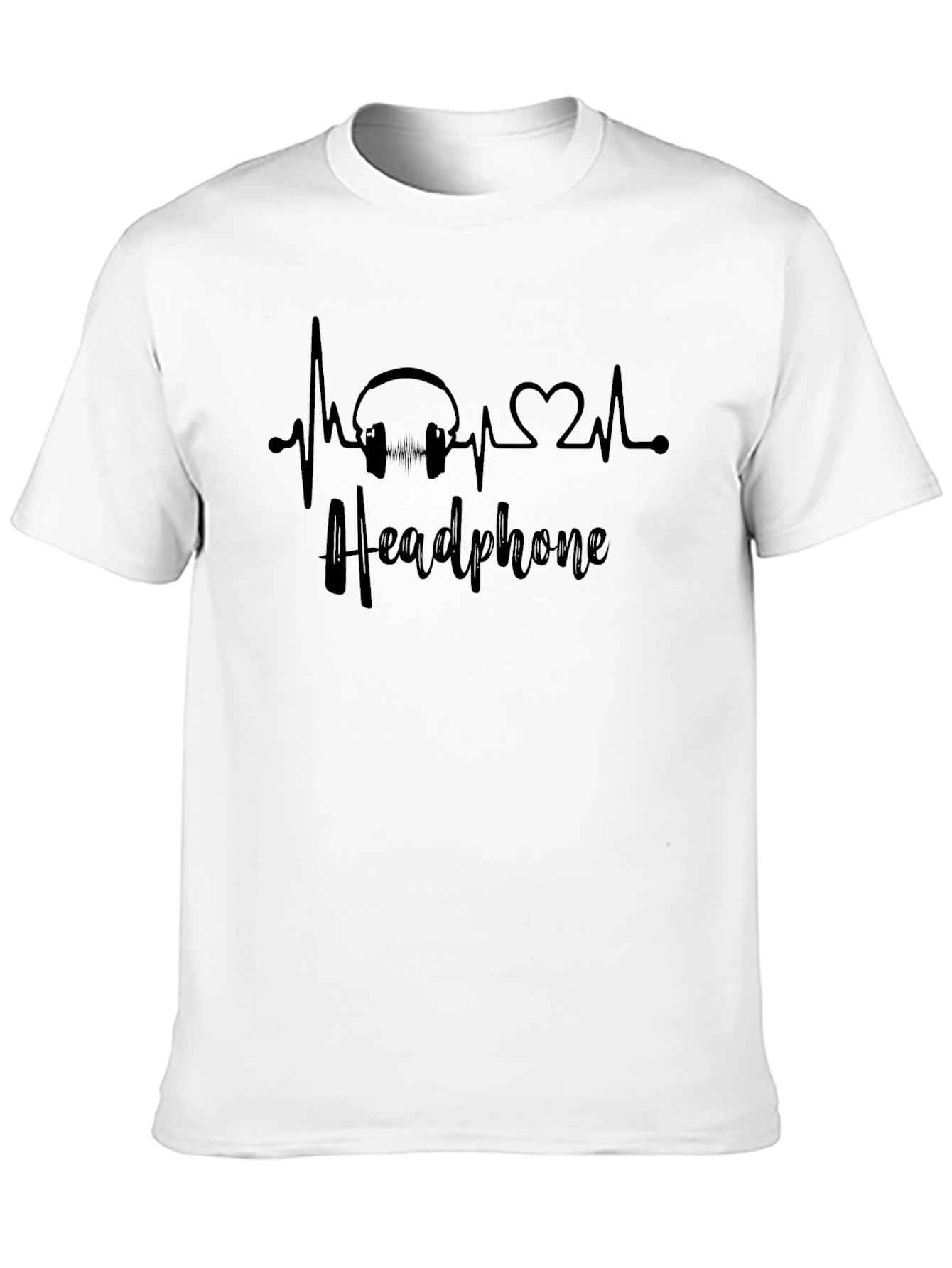 Headphone Heartbeat Black T-Shirt - Music Lover Tee