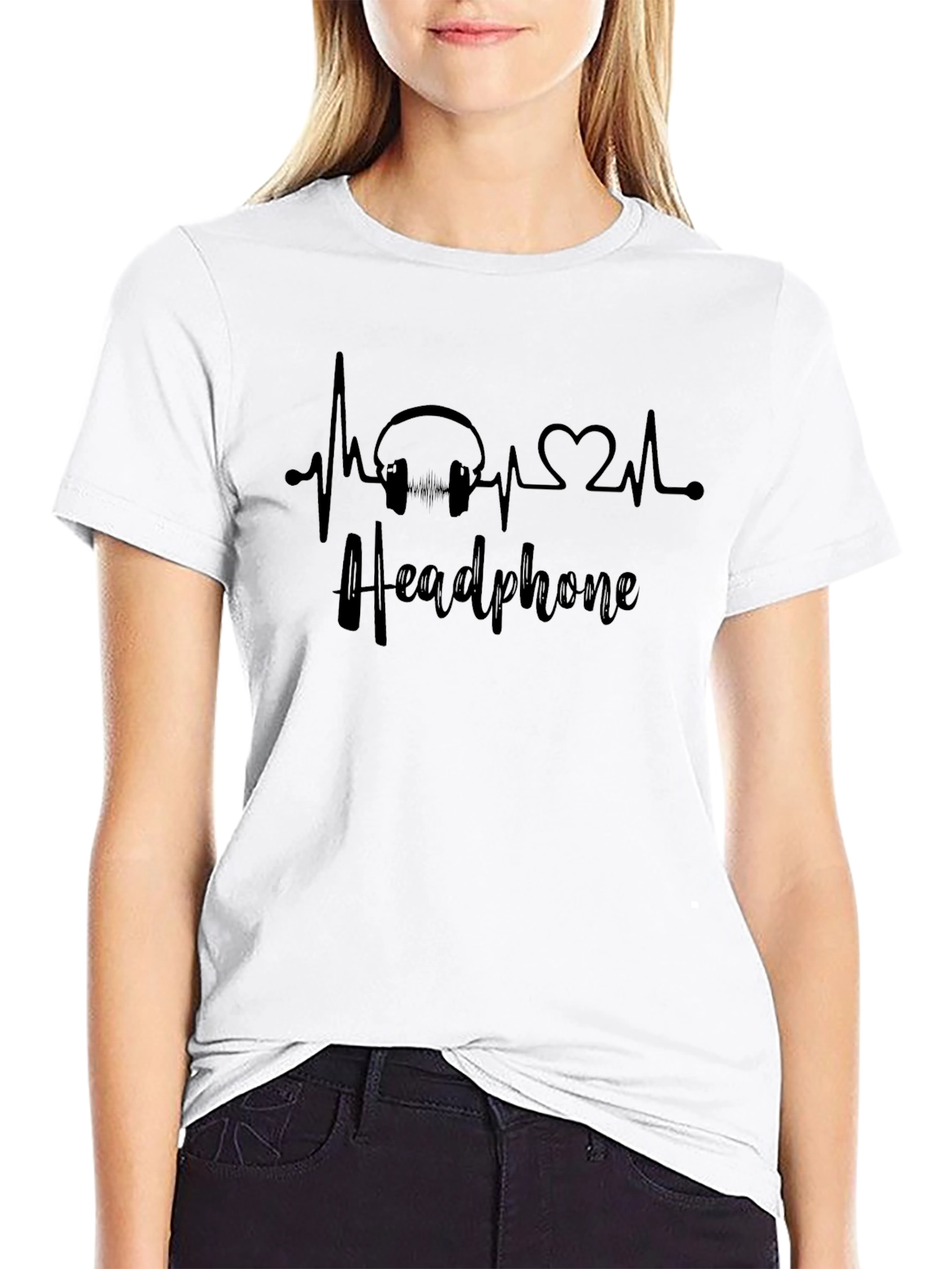 Headphone Heartbeat Black T-Shirt - Music Lover Tee