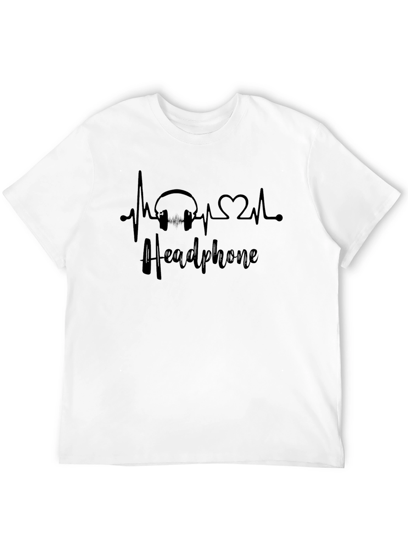 Headphone Heartbeat Black T-Shirt - Music Lover Tee
