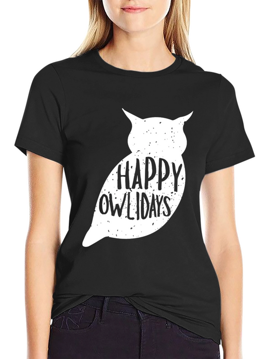 Happy Owlidays Graphic Tee - Soft Black Cotton