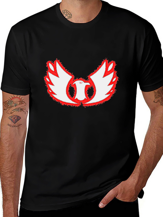 Mens Black Graphic Tee with Red & White Bird Design