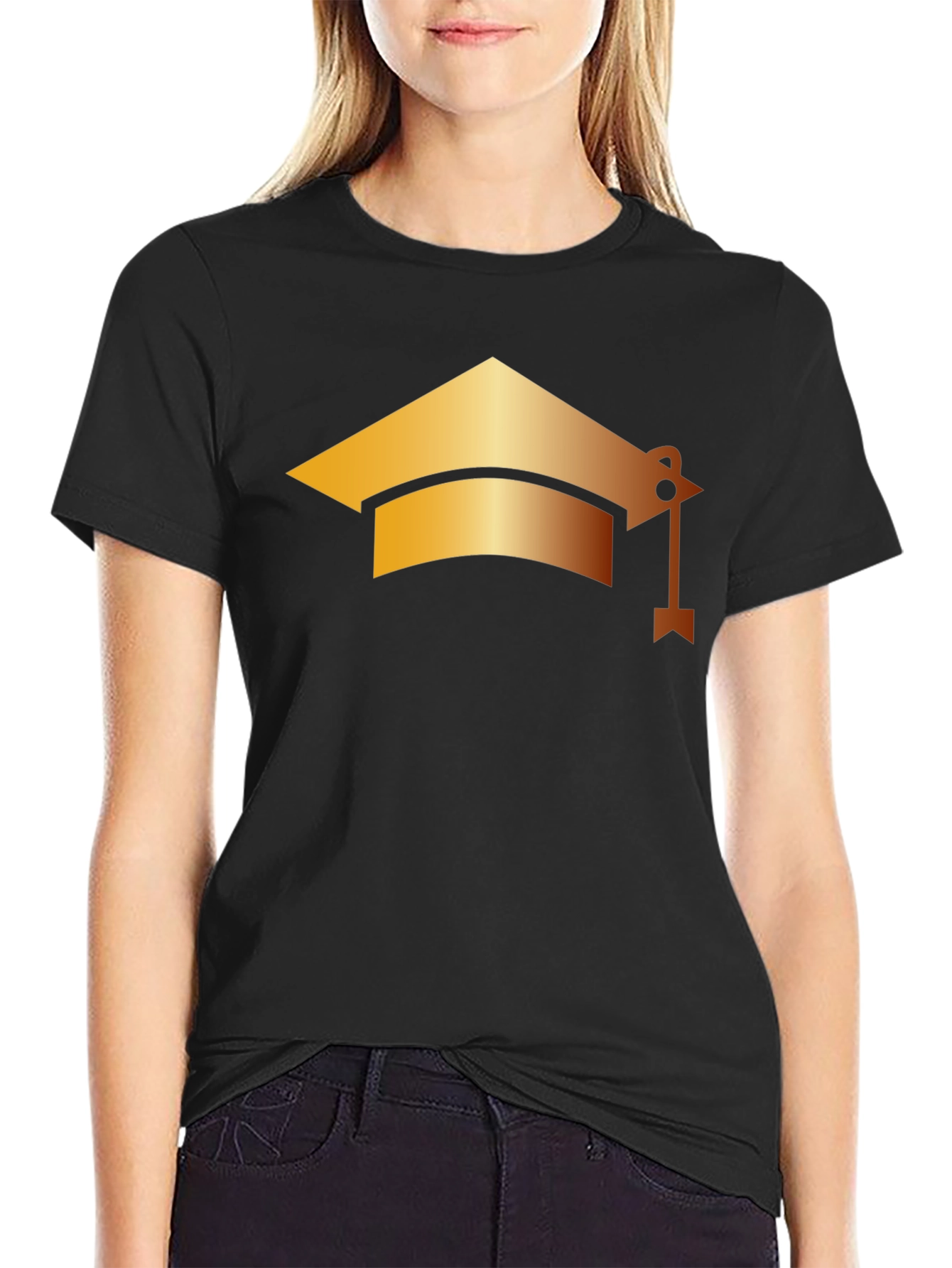 Graduation Cap Graphic Black T-Shirt