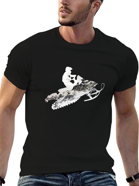 Snowmobile Rider Graphic Tee - Black Cotton Blend