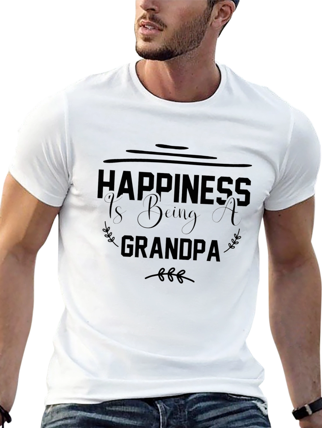 Happiness is Being a Grandpa Black T-Shirt