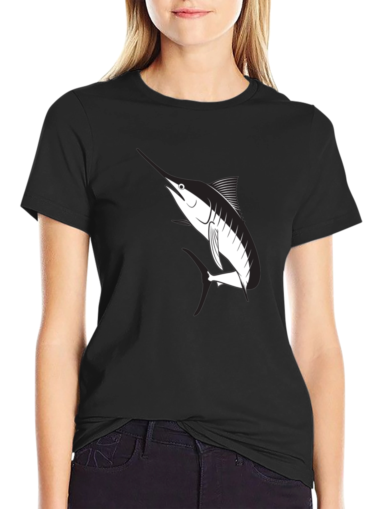 Marlin Graphic Tee - Black Cotton T-Shirt