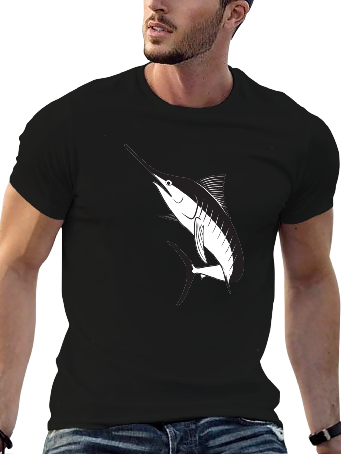 Marlin Graphic Tee - Black Cotton T-Shirt