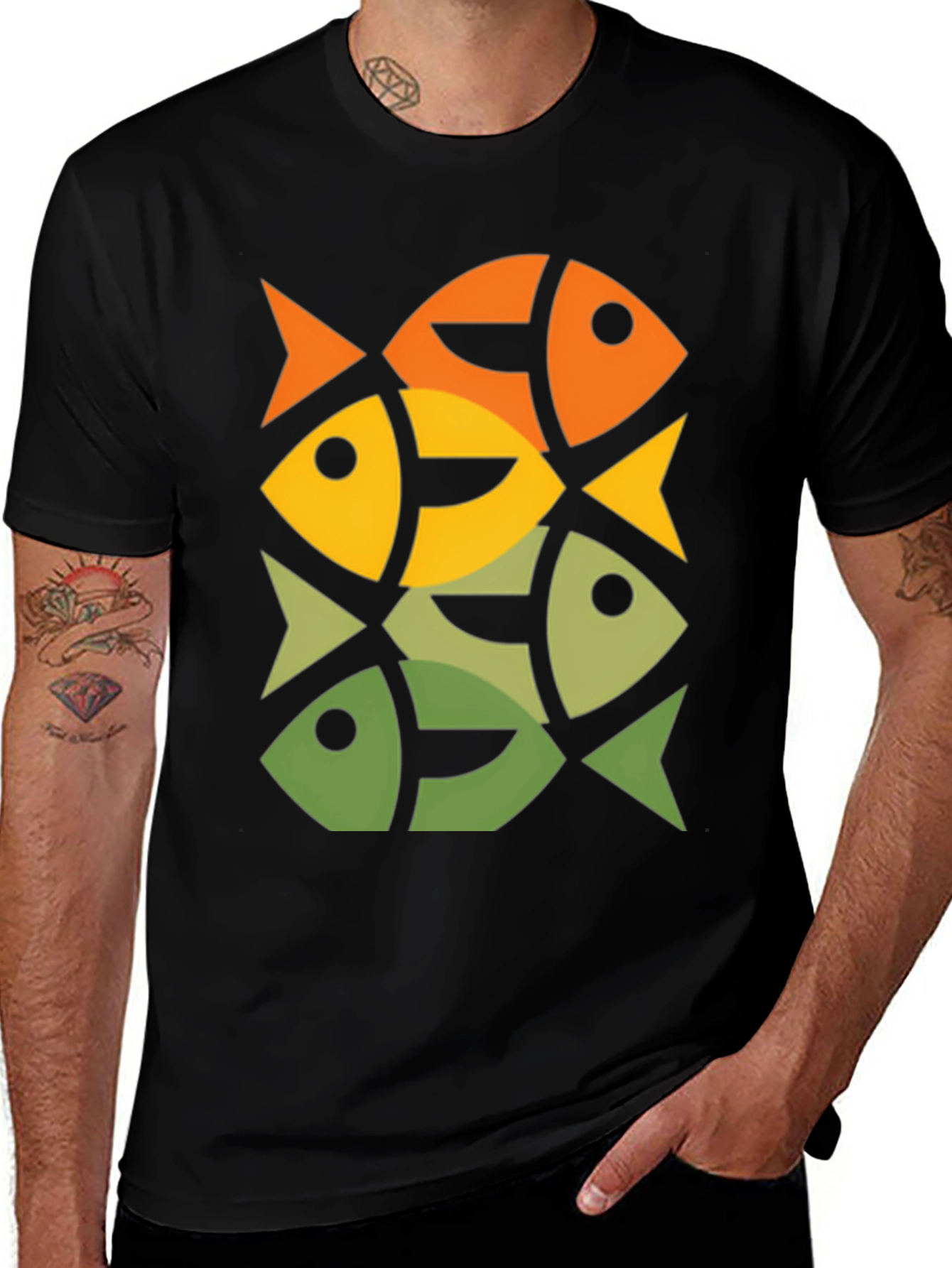 Geometric Fish Pattern Graphic Tee - Modern Style