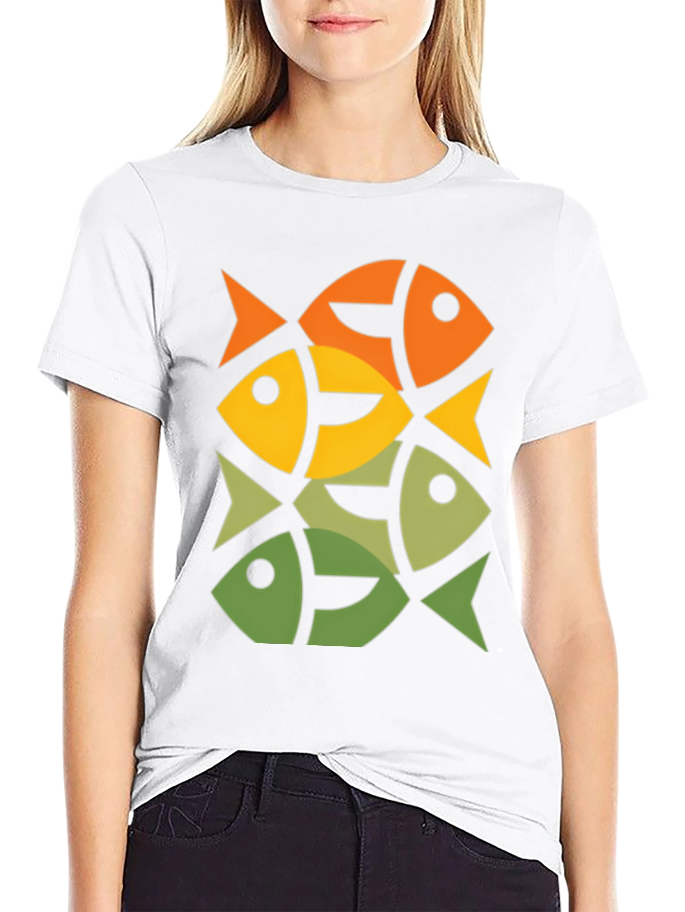 Geometric Fish Pattern Graphic Tee - Modern Style