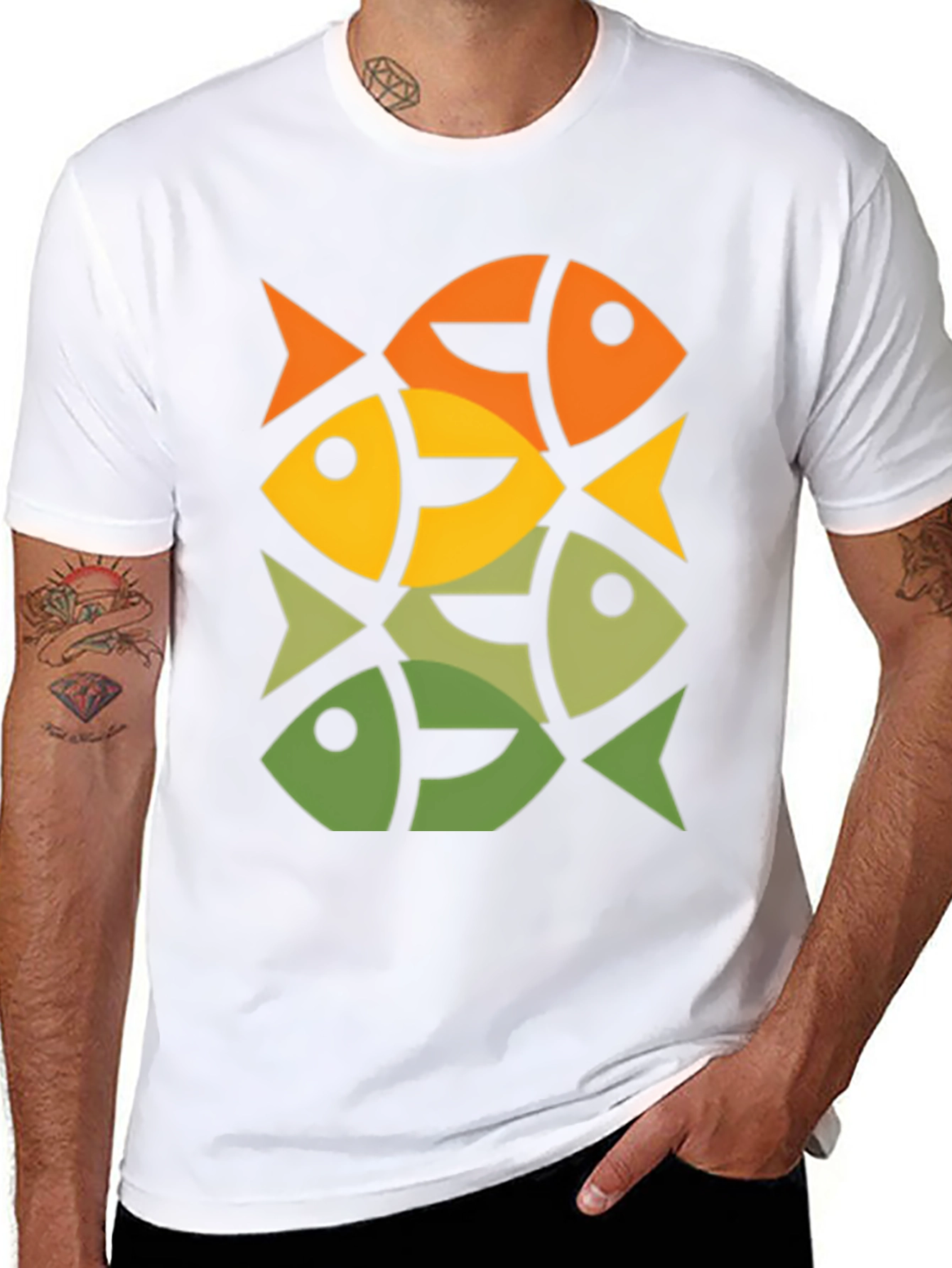 Geometric Fish Pattern Graphic Tee - Modern Style
