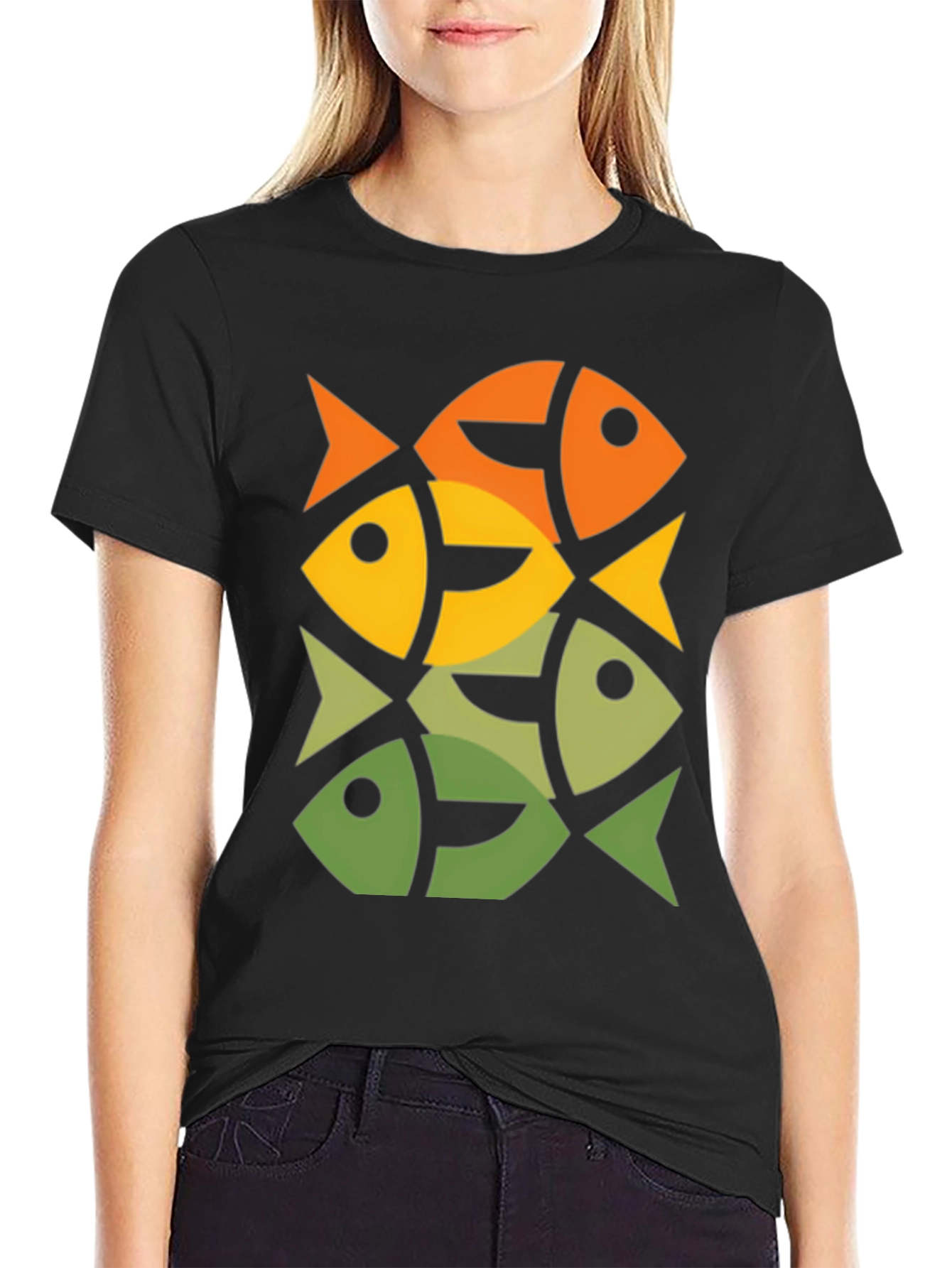 Geometric Fish Pattern Graphic Tee - Modern Style