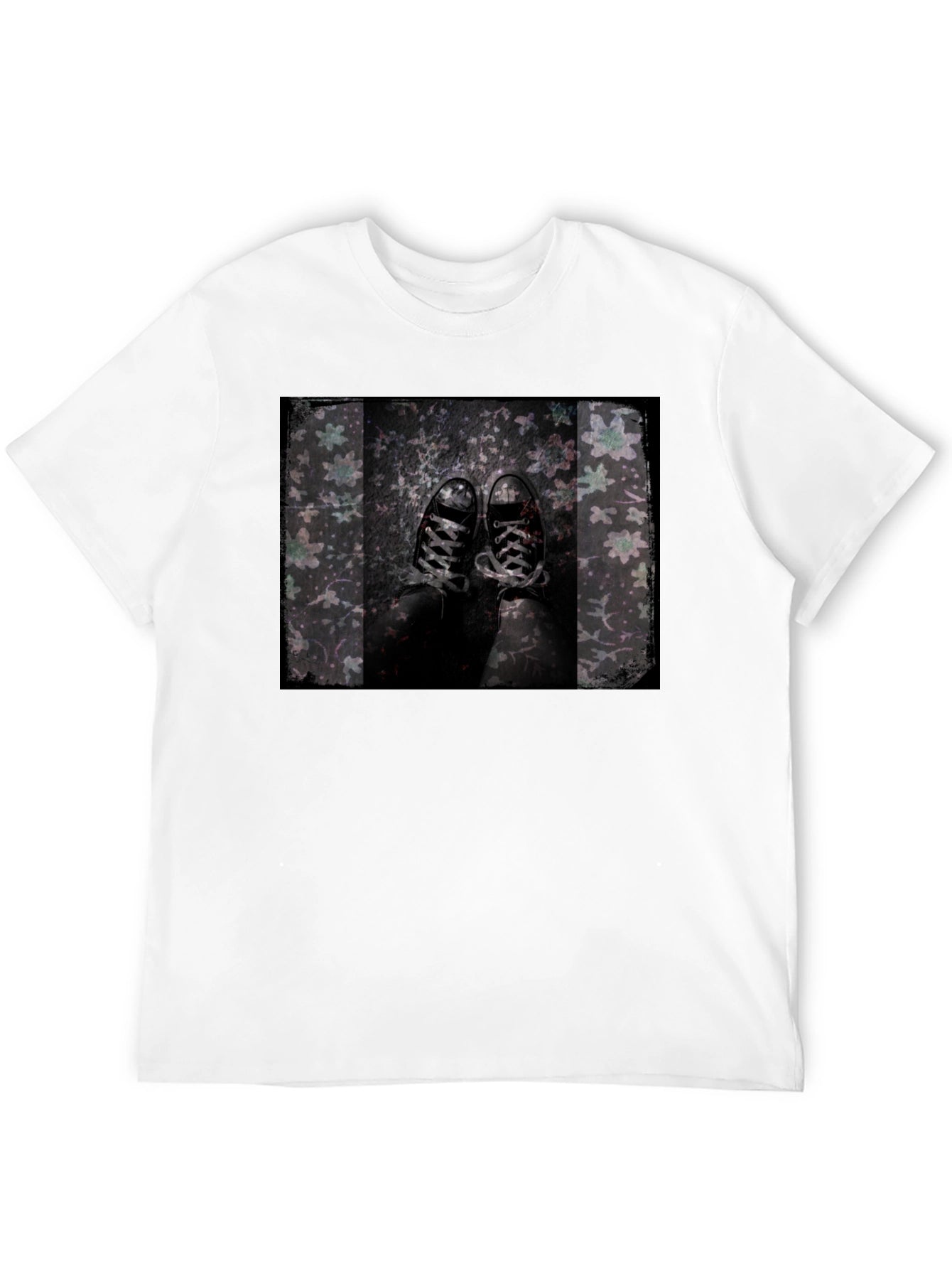 Grunge Shoe Print Black T-Shirt