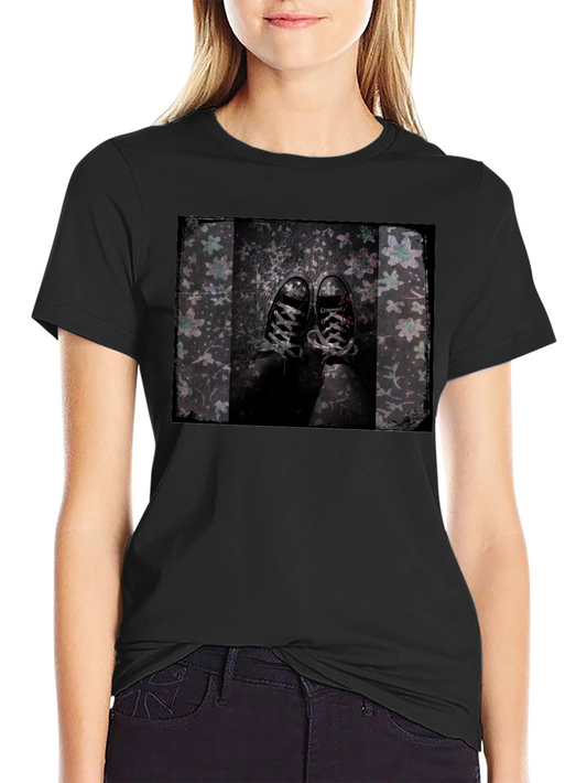 Grunge Shoe Print Black T-Shirt