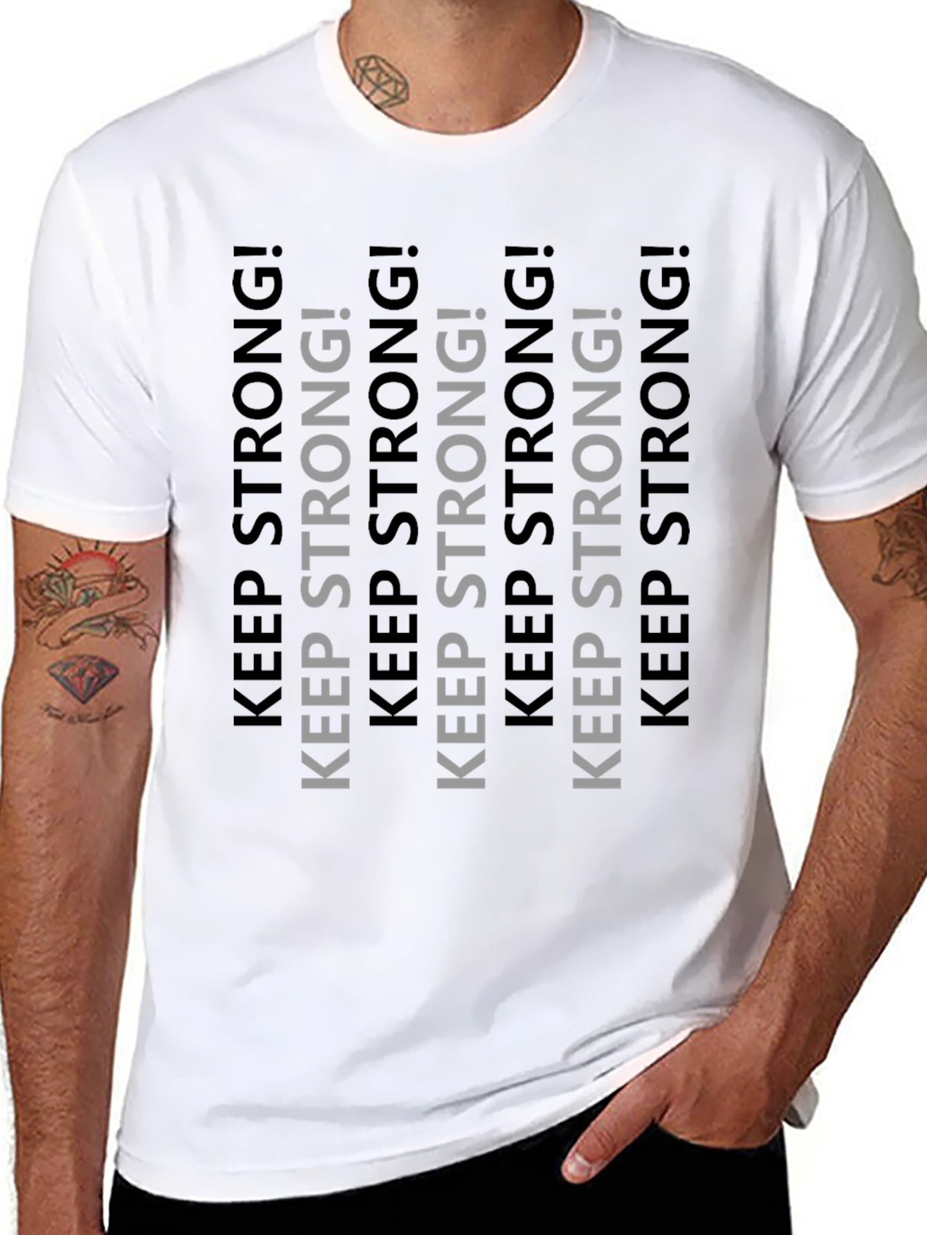 Keep Strong! Graphic Print Crew Neck T-Shirt