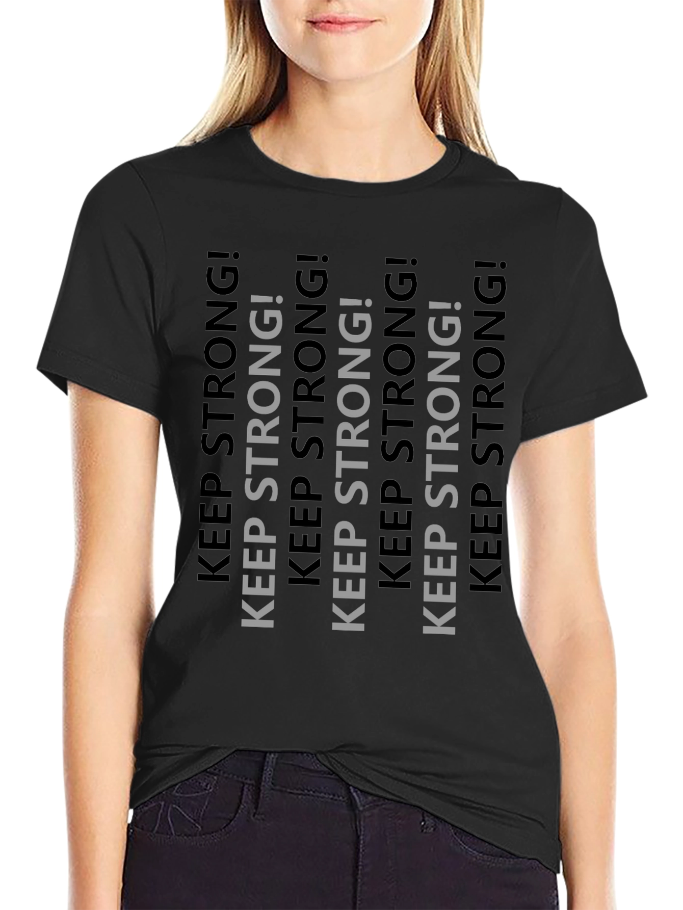 Keep Strong! Graphic Print Crew Neck T-Shirt