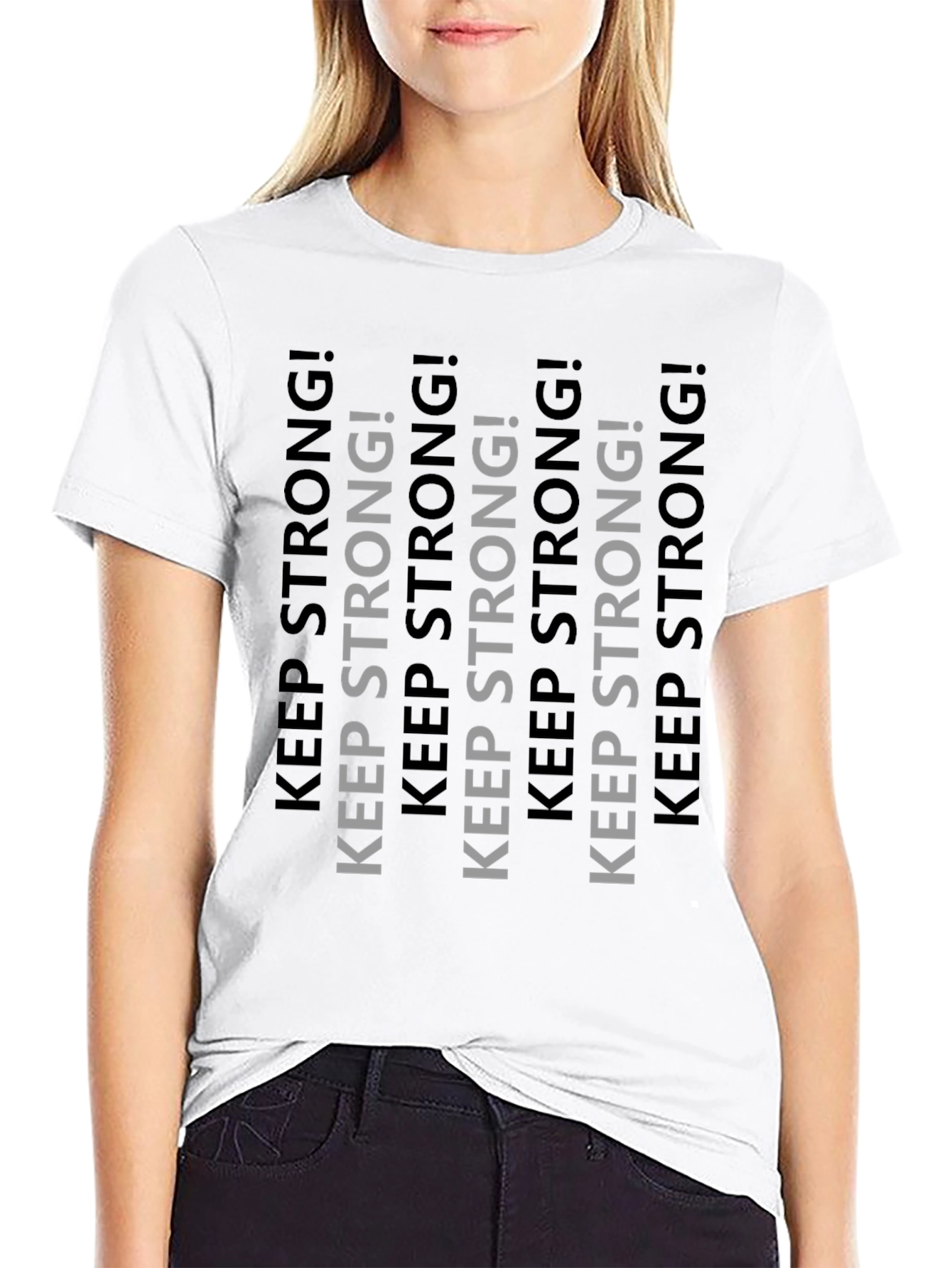 Keep Strong! Graphic Print Crew Neck T-Shirt