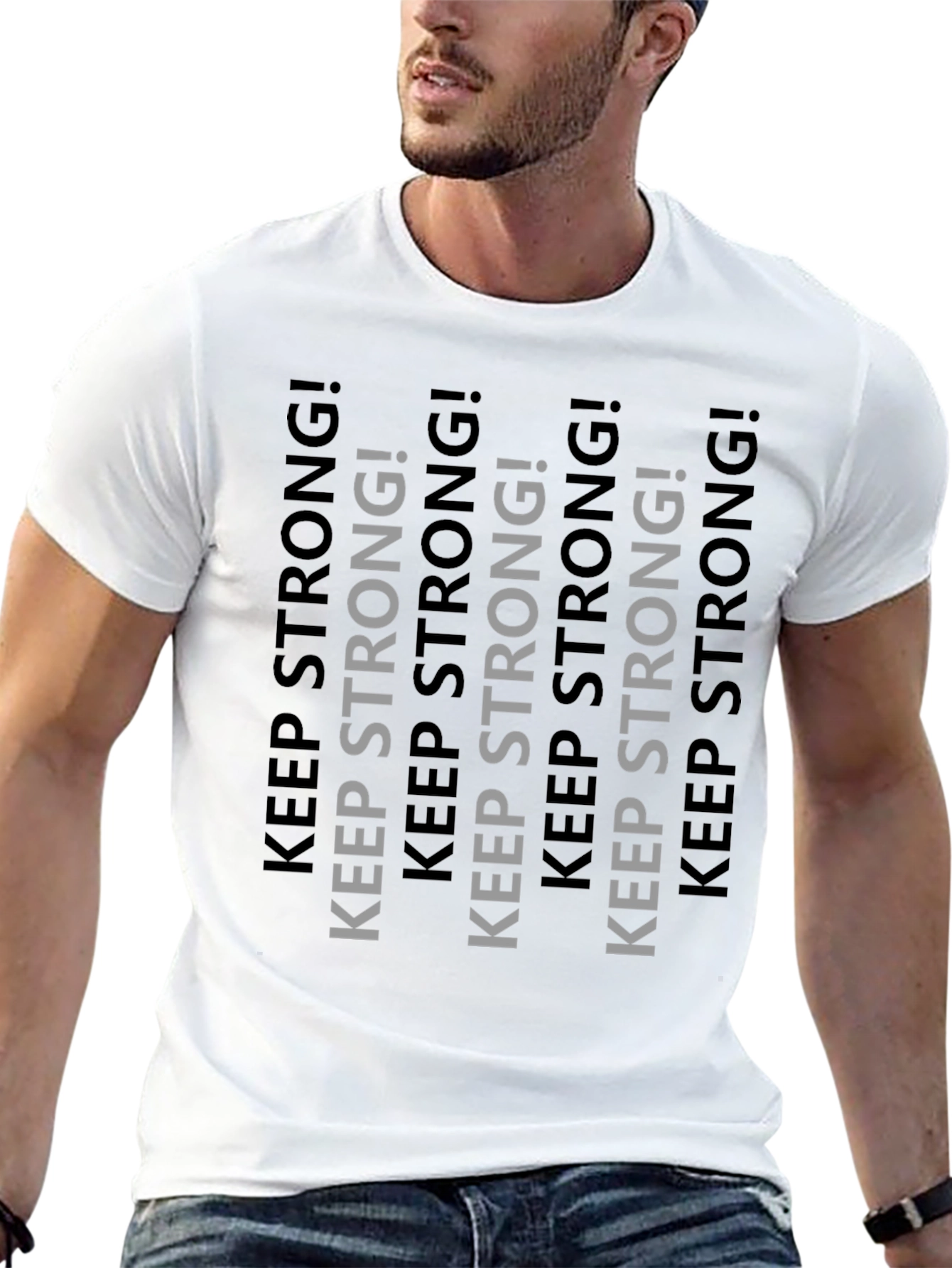 Keep Strong! Graphic Print Crew Neck T-Shirt