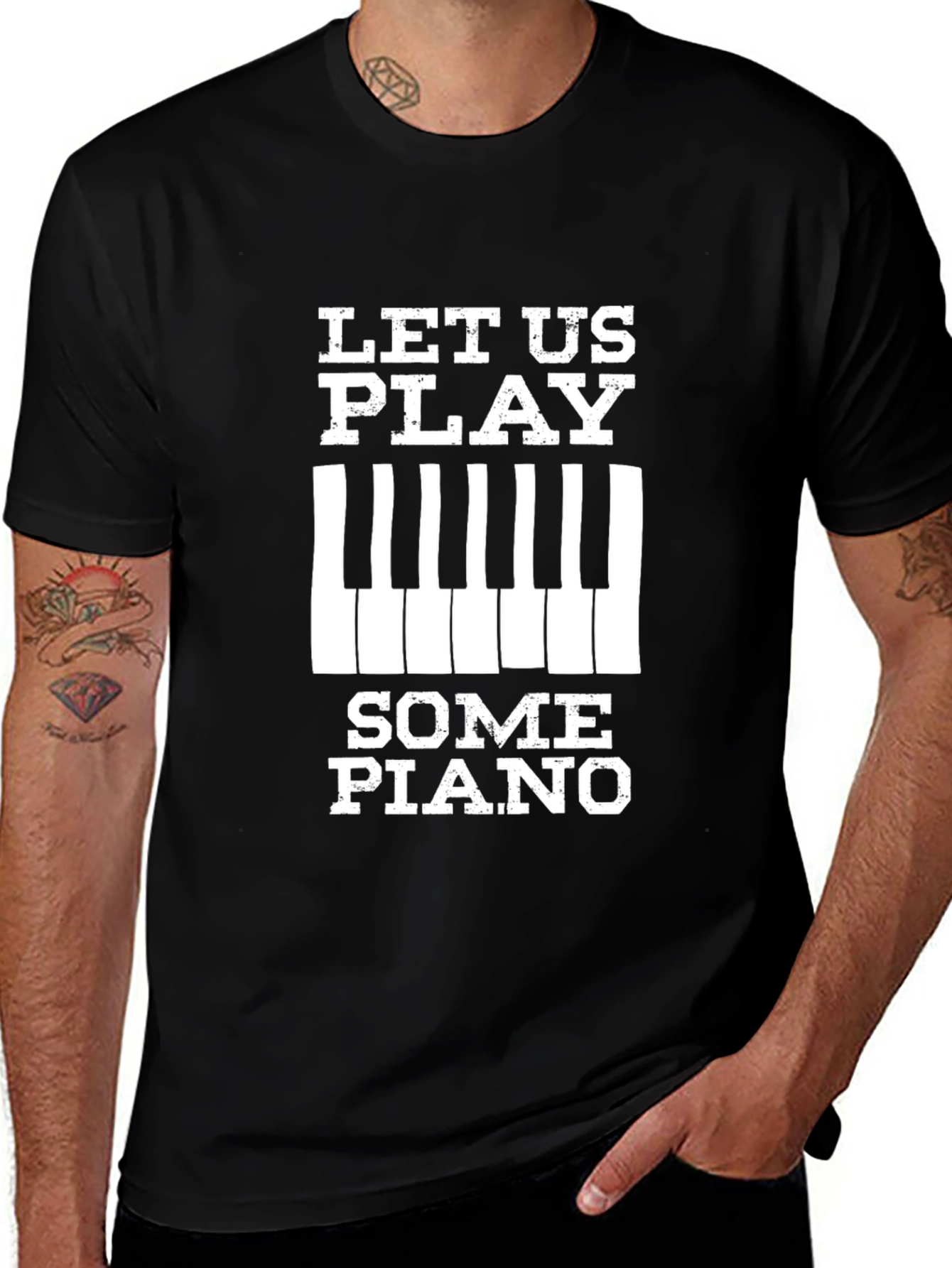 Let Us Play Some Piano Black Graphic Tee