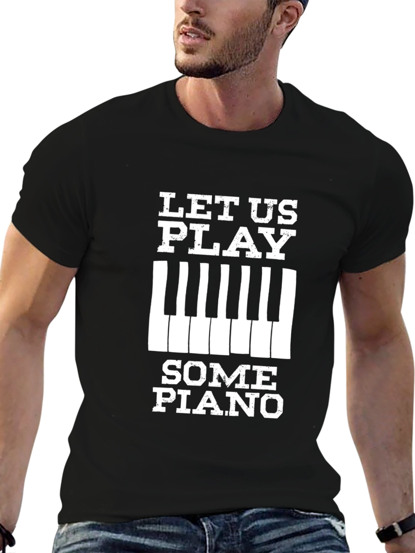 Let Us Play Some Piano Black Graphic Tee