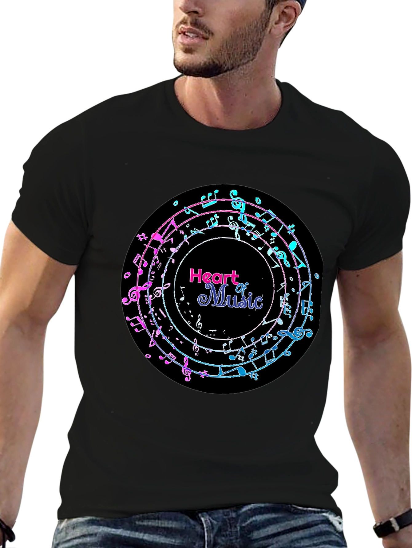 Heart of Music Graphic Tee - Black Cotton Casual