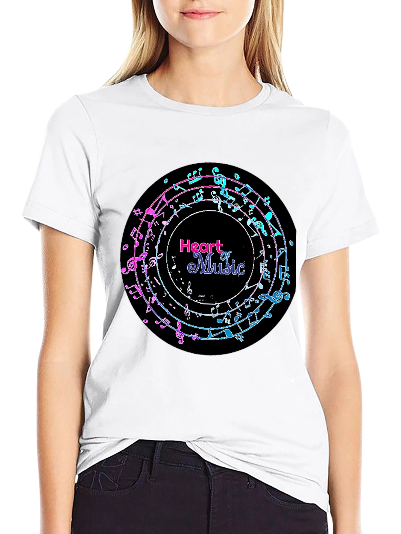 Heart of Music Graphic Tee - Black Cotton Casual