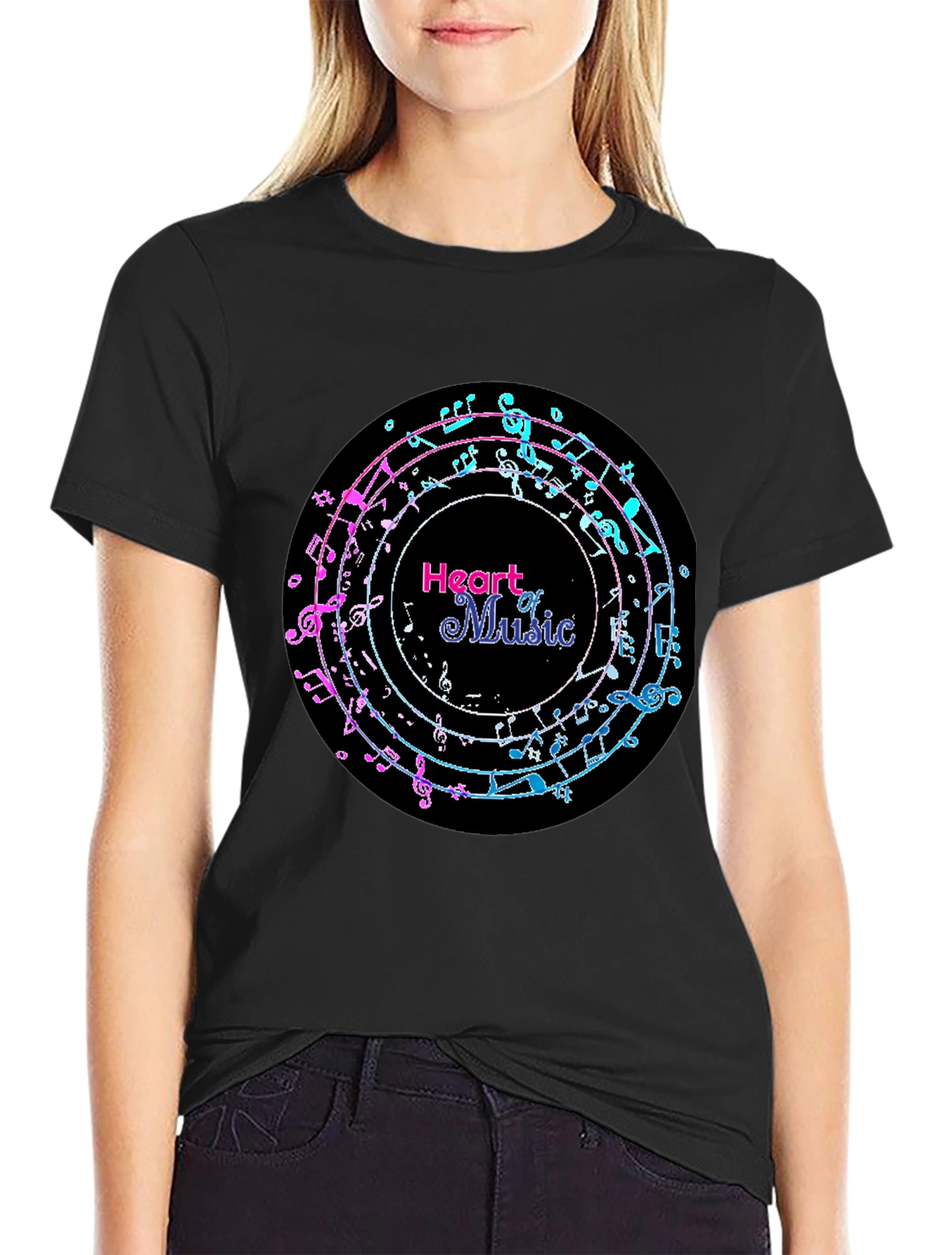 Heart of Music Graphic Tee - Black Cotton Casual