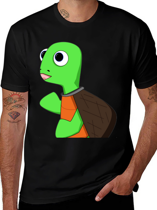 Cartoon Turtle Graphic Tee - Black