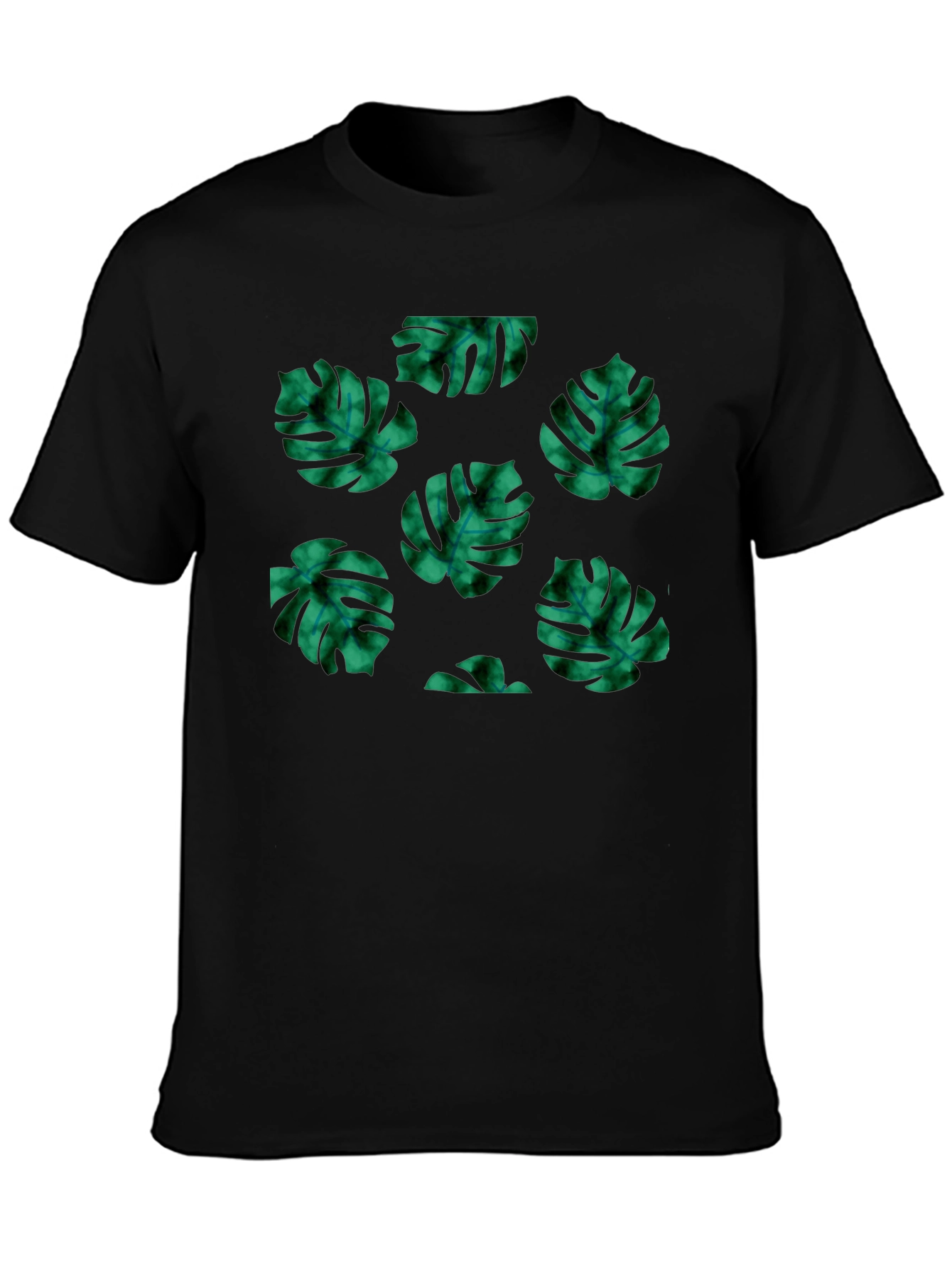 Tropical Leaf Pattern Black T-Shirt