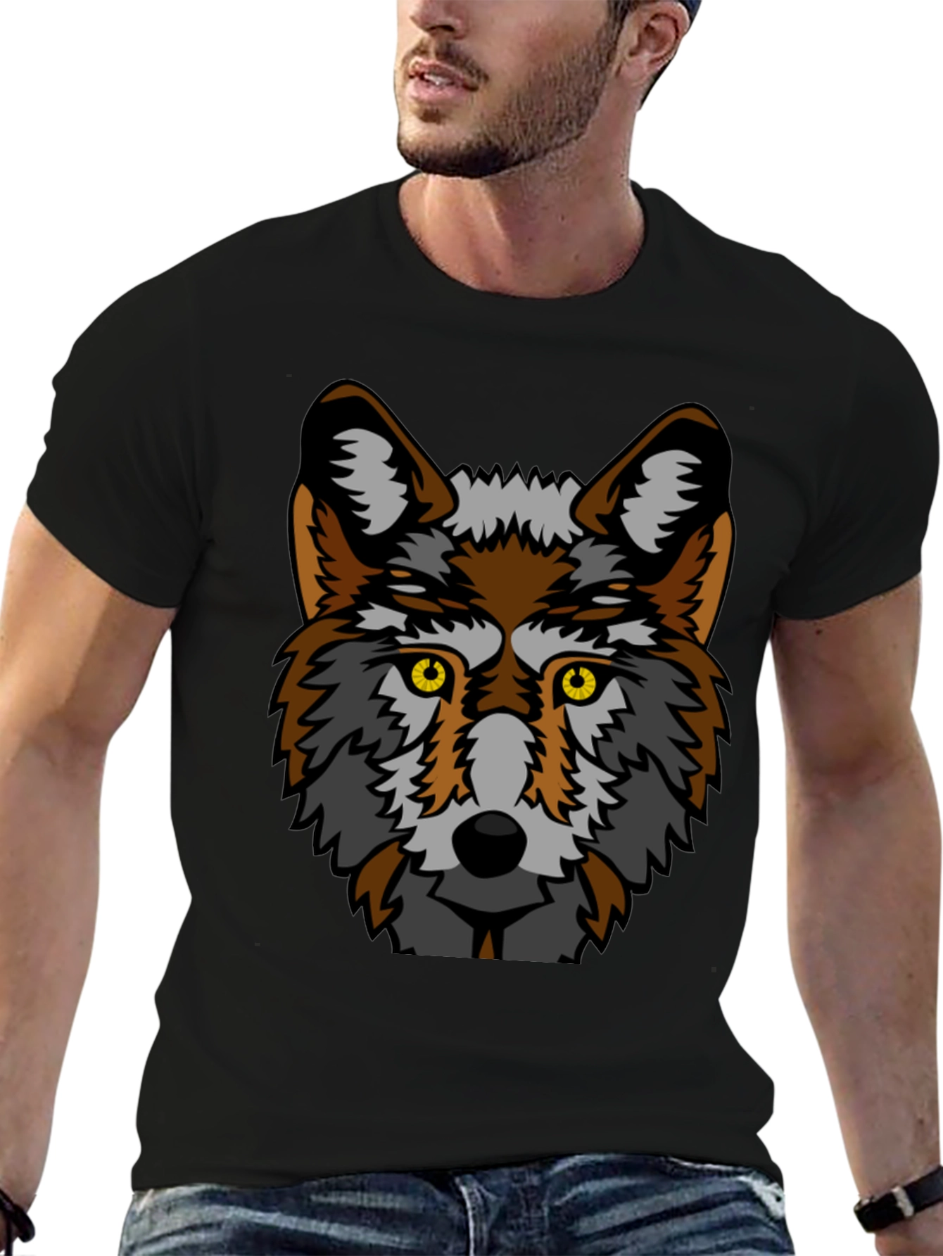 Wolf Graphic Print T-Shirt - Black