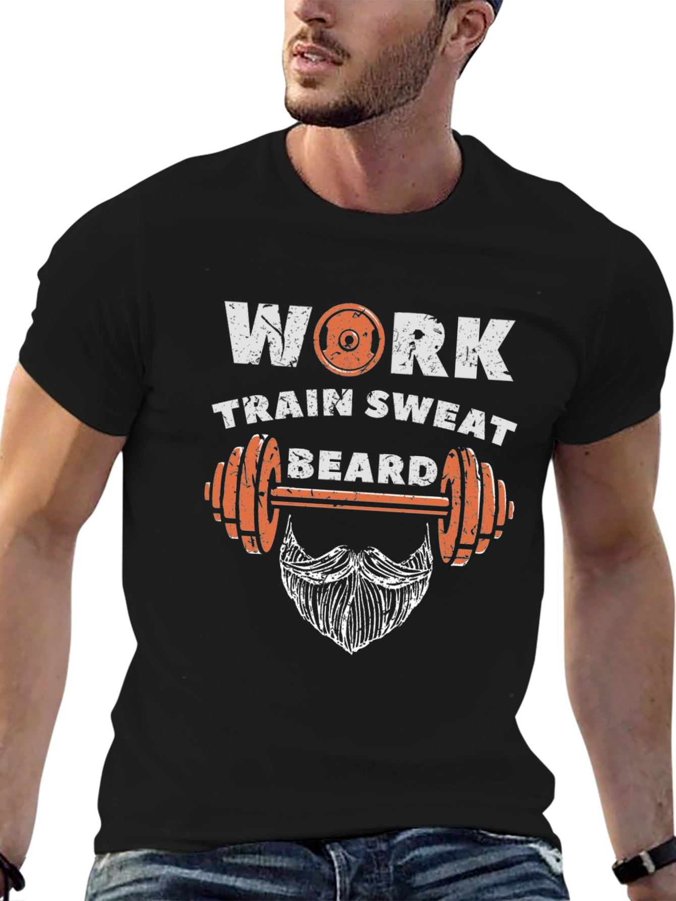 Work Train Sweat Beard Gym T-Shirt