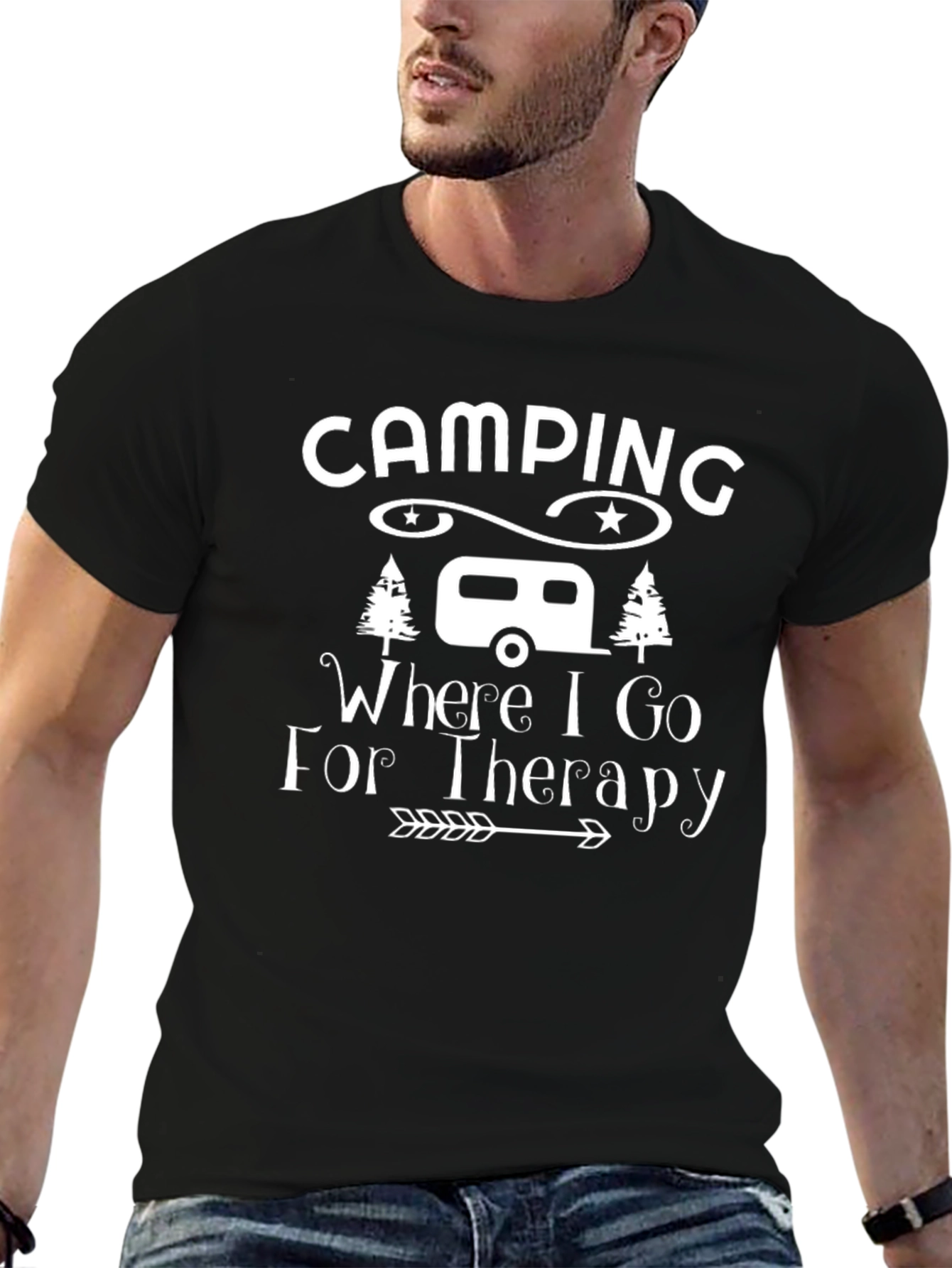 Camping Therapy Tee - Black Cotton Graphic T-Shirt